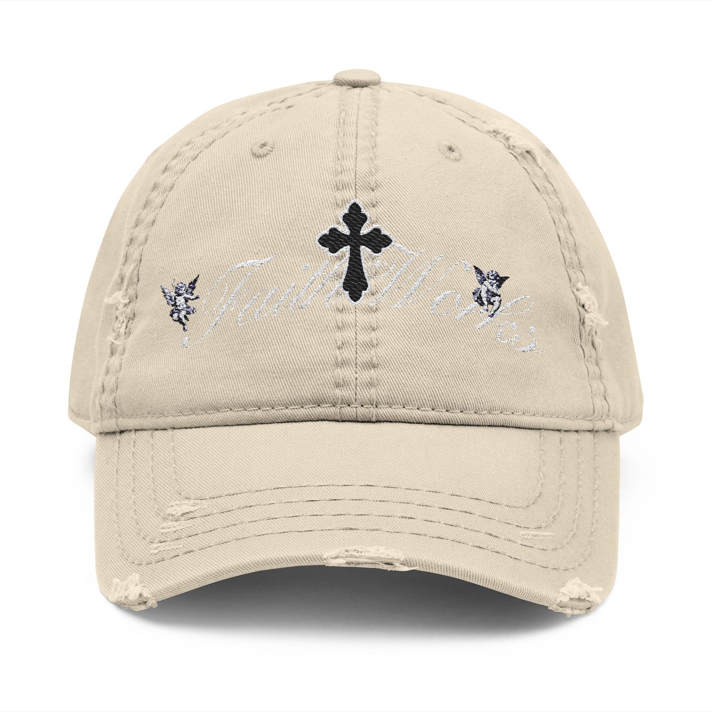 "Faith Works" Distressed Embroidered Dad Hat