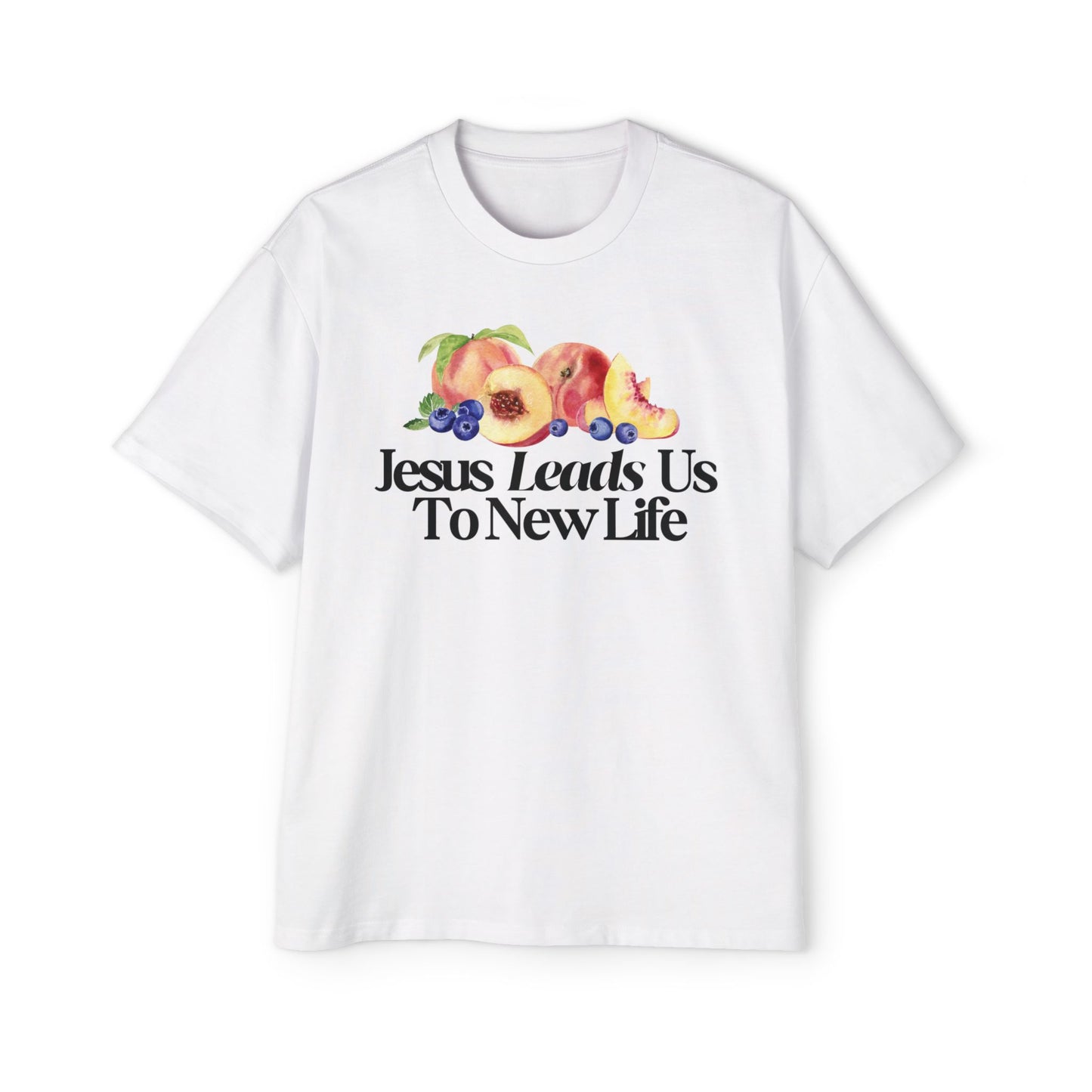 JESUS LEADS US TO NEW LIFE Men's Heavy Oversized Cotton T-Shirt