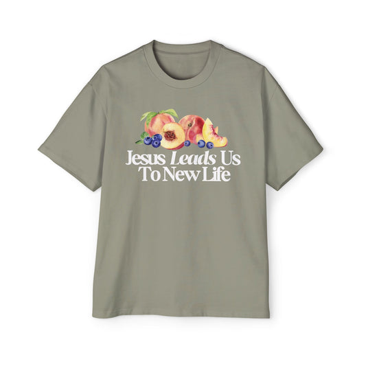 JESUS LEADS US TO NEW LIFE Men's Heavy Oversized Cotton T-Shirt - Faith, Can Apparel