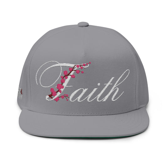 Romans 1:16 Faith Embroidered Flat Bill Cap Floral Script Snapback - Faith, Can Apparel