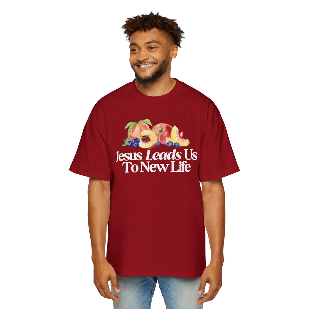 JESUS LEADS US TO NEW LIFE Men's Heavy Oversized Cotton T-Shirt