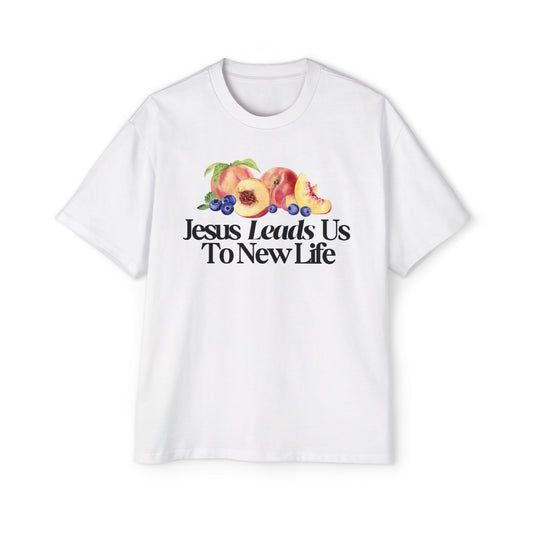 JESUS LEADS US TO NEW LIFE Men's Heavy Oversized Cotton Tee