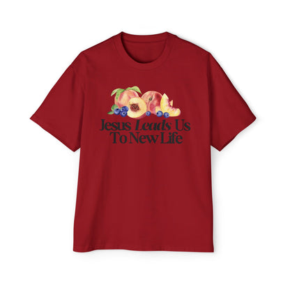 JESUS LEADS US TO NEW LIFE Men's Heavy Oversized Cotton Tee