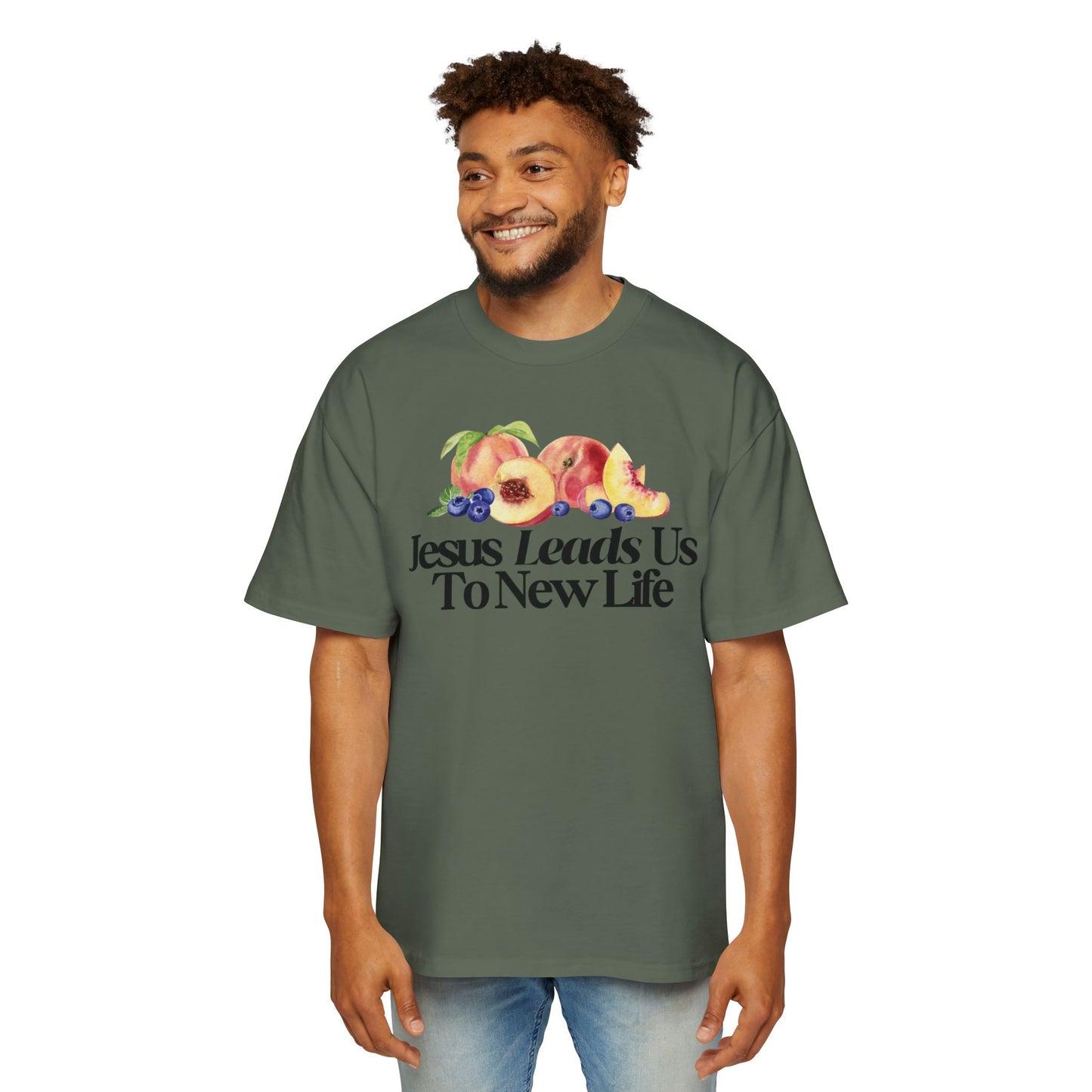 JESUS LEADS US TO NEW LIFE Men's Heavy Oversized Cotton Tee