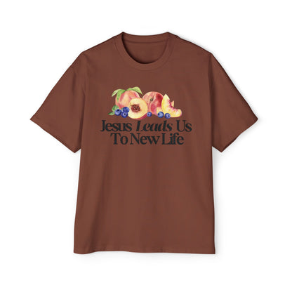 JESUS LEADS US TO NEW LIFE Men's Heavy Oversized Cotton Tee