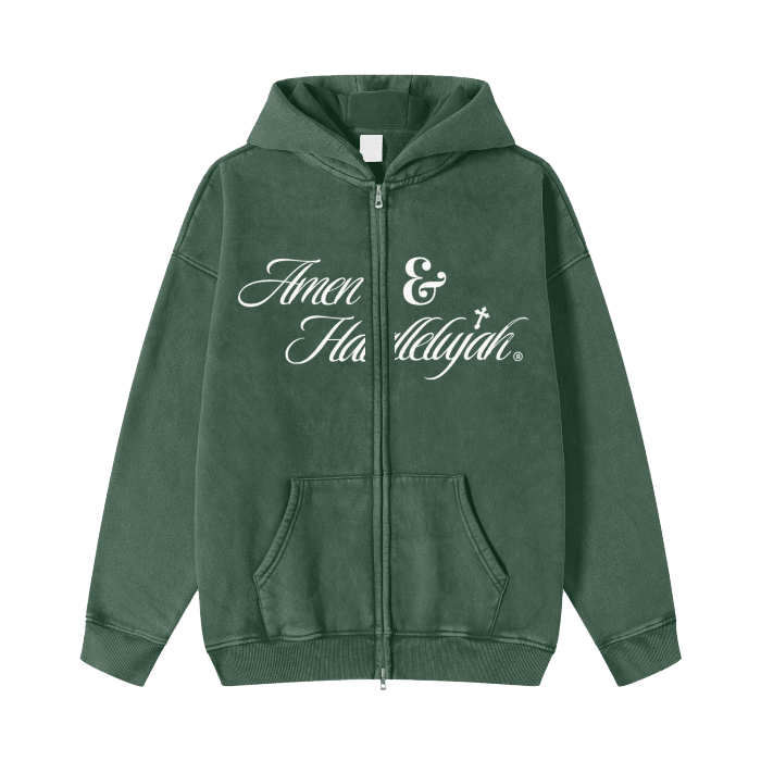 Amen & Hallelujah Acid - Washed Zip Fleece Hoodie Jacket - Faith, Can Apparel