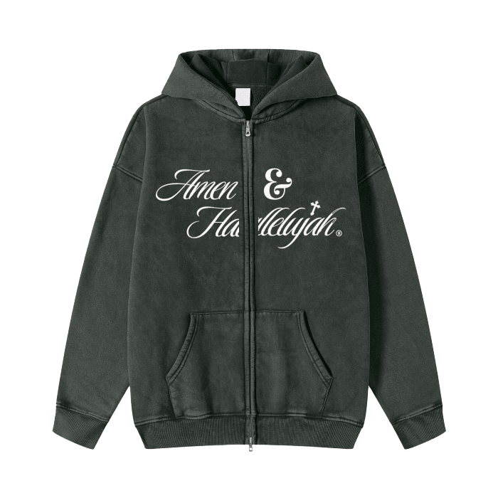Amen & Hallelujah Acid - Washed Zip Fleece Hoodie Jacket - Faith, Can Apparel