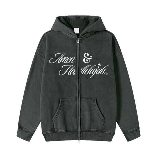 Amen & Hallelujah Acid - Washed Zip Fleece Hoodie Jacket - Faith, Can Apparel