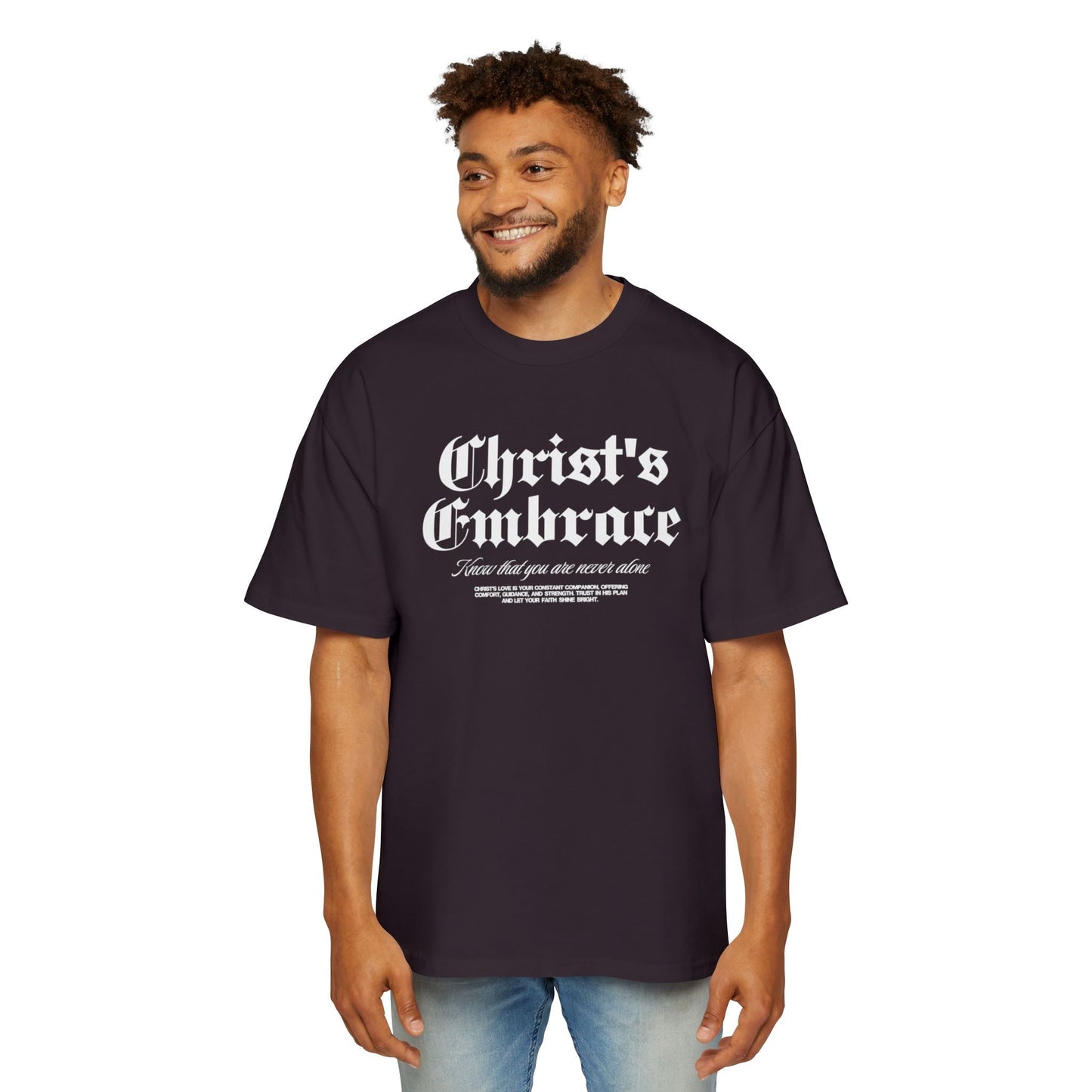 Christ's Embrace Men's Heavy Oversized Cotton T-Shirt - Faith, Can Apparel