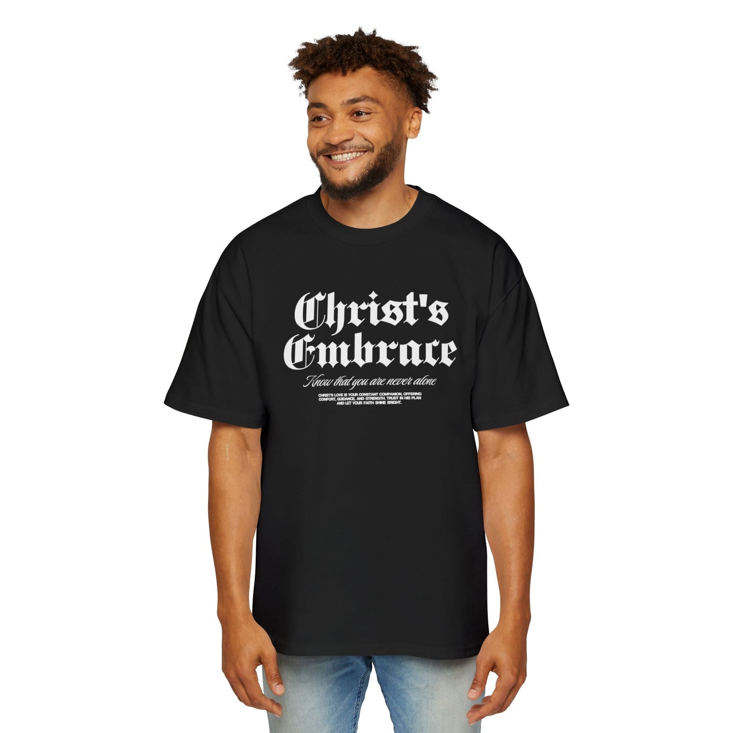Christ's Embrace Men's Heavy Oversized Cotton T-Shirt - Faith, Can Apparel