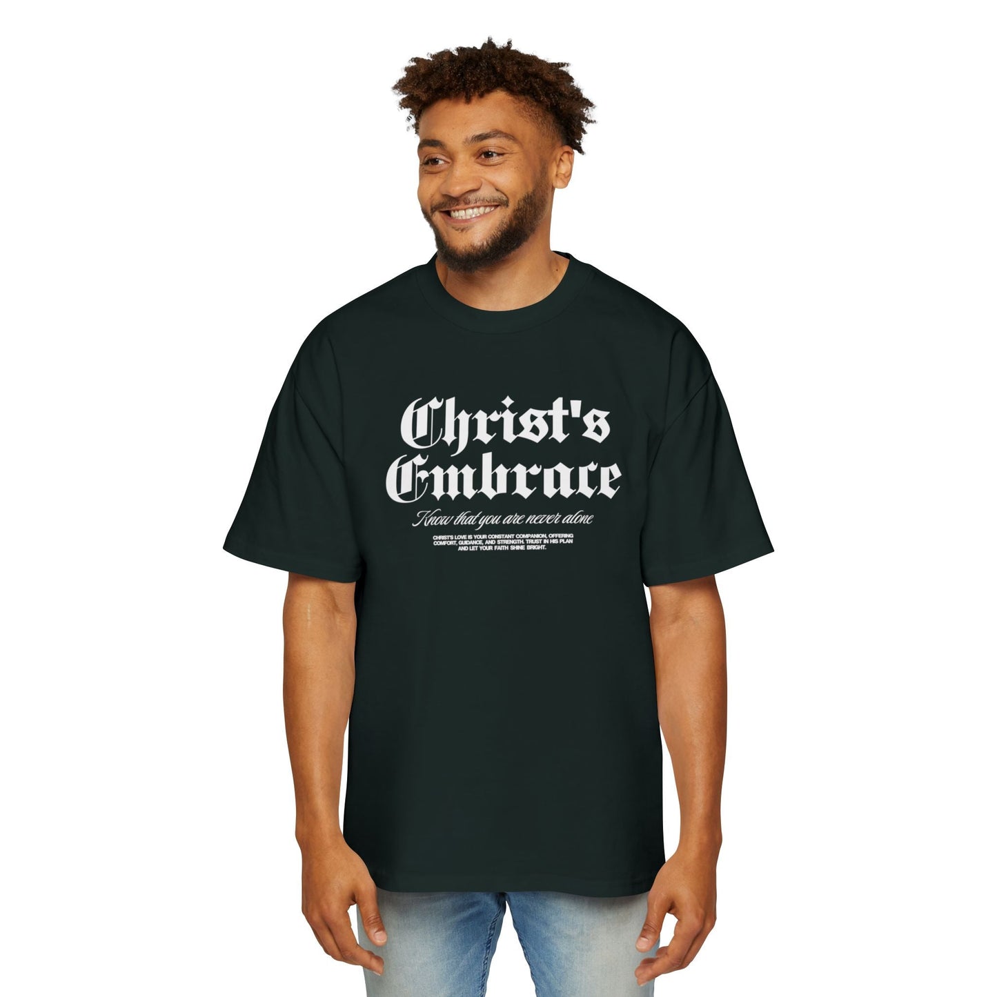 Christ's Embrace Men's Heavy Oversized Cotton T-Shirt - Faith, Can Apparel