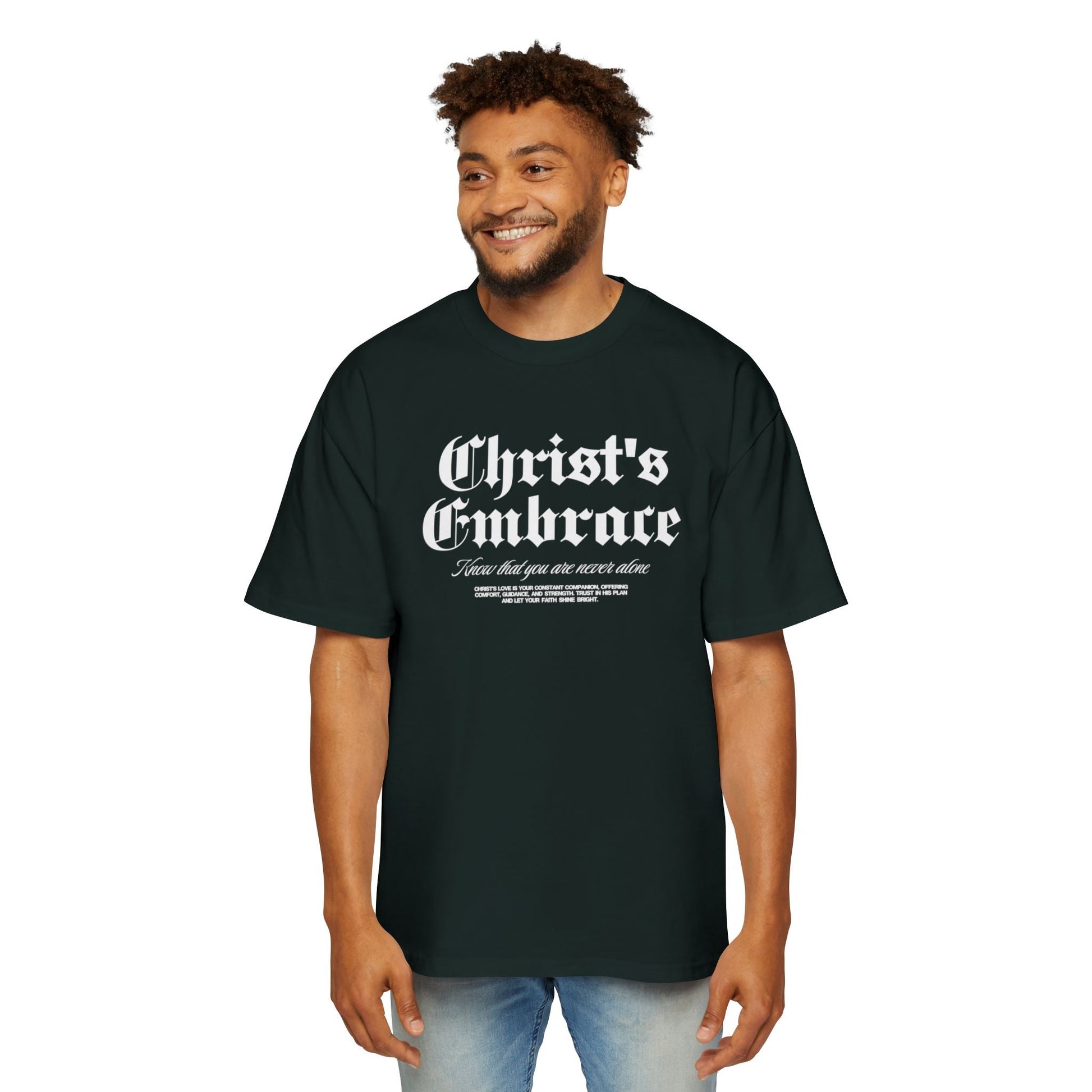 Christ's Embrace Men's Heavy Oversized Cotton T-Shirt - Faith, Can Apparel
