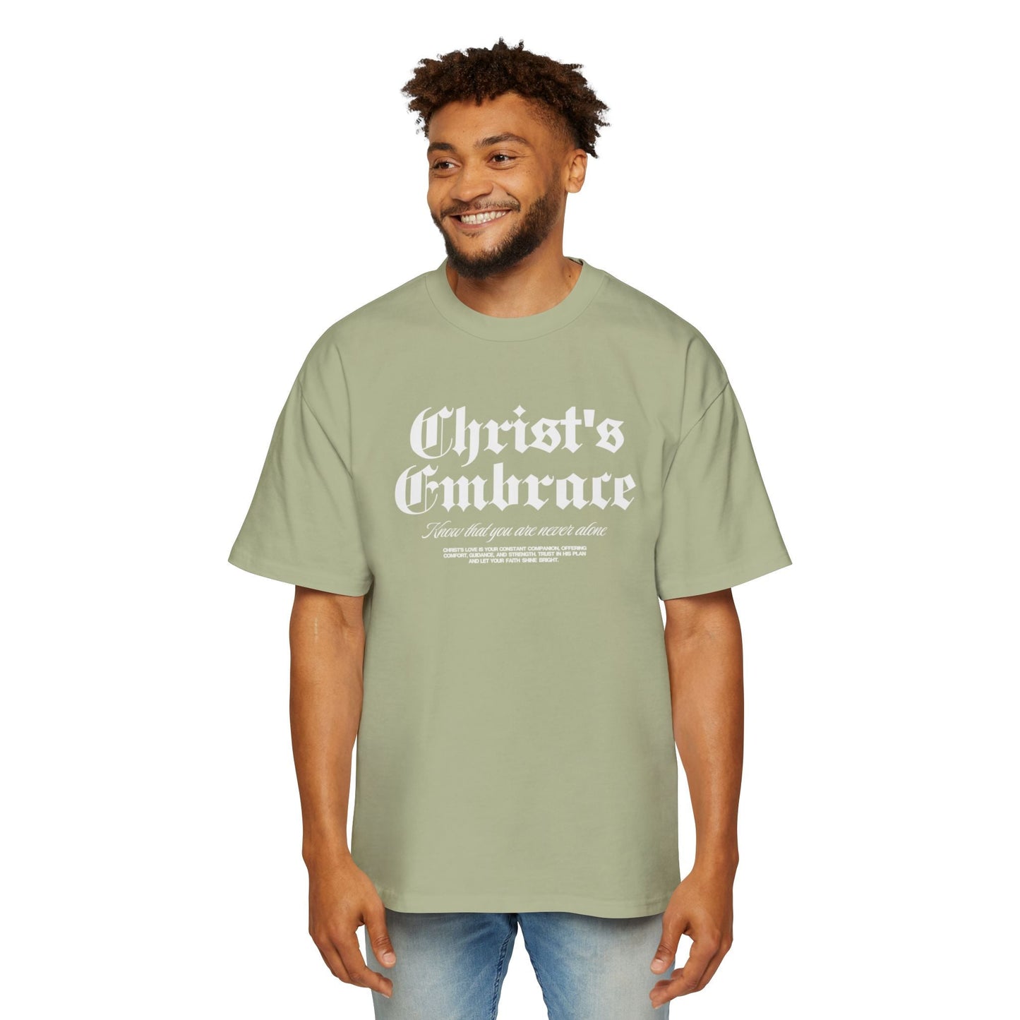 Christ's Embrace Men's Heavy Oversized Cotton T-Shirt - Faith, Can Apparel