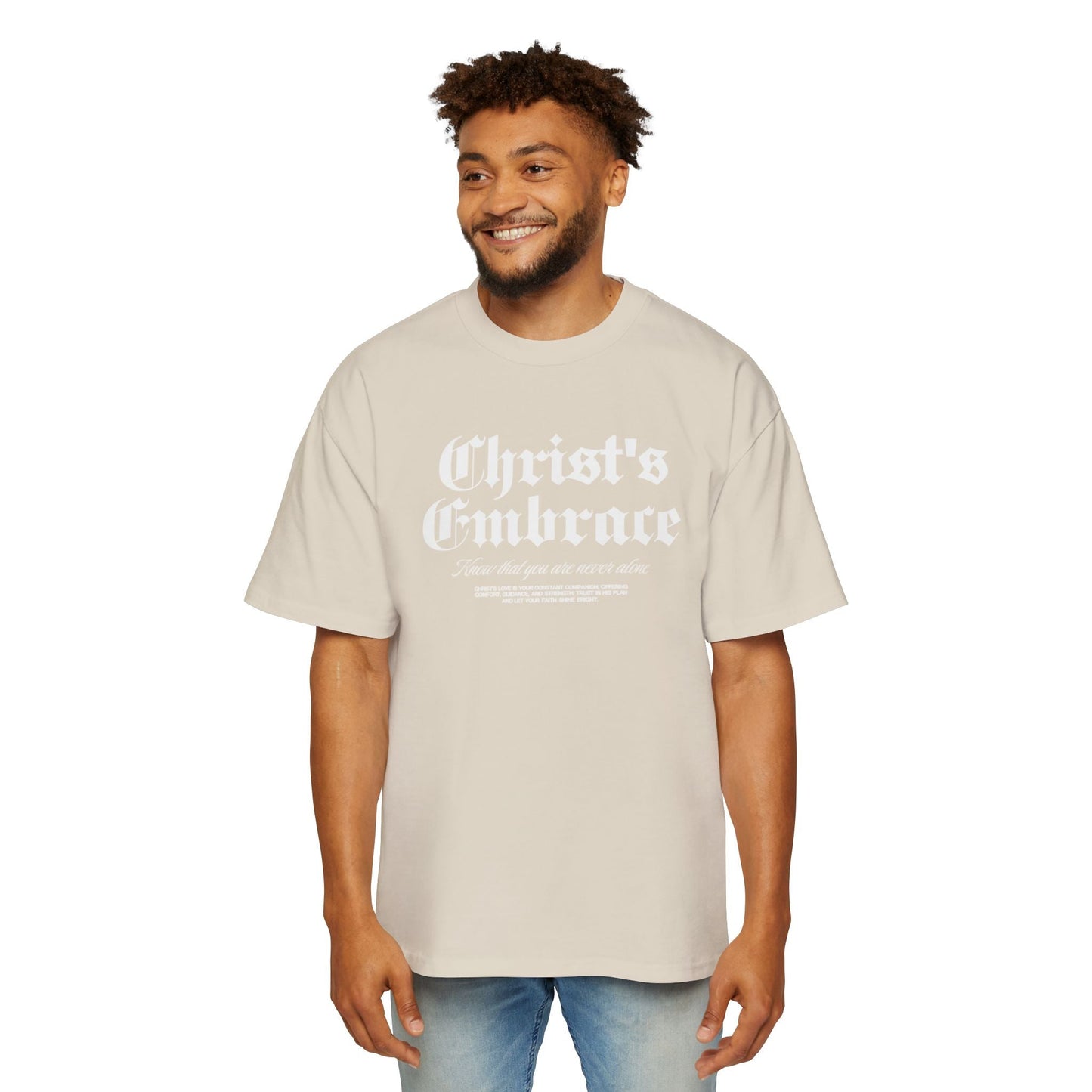 Christ's Embrace Men's Heavy Oversized Cotton T-Shirt - Faith, Can Apparel