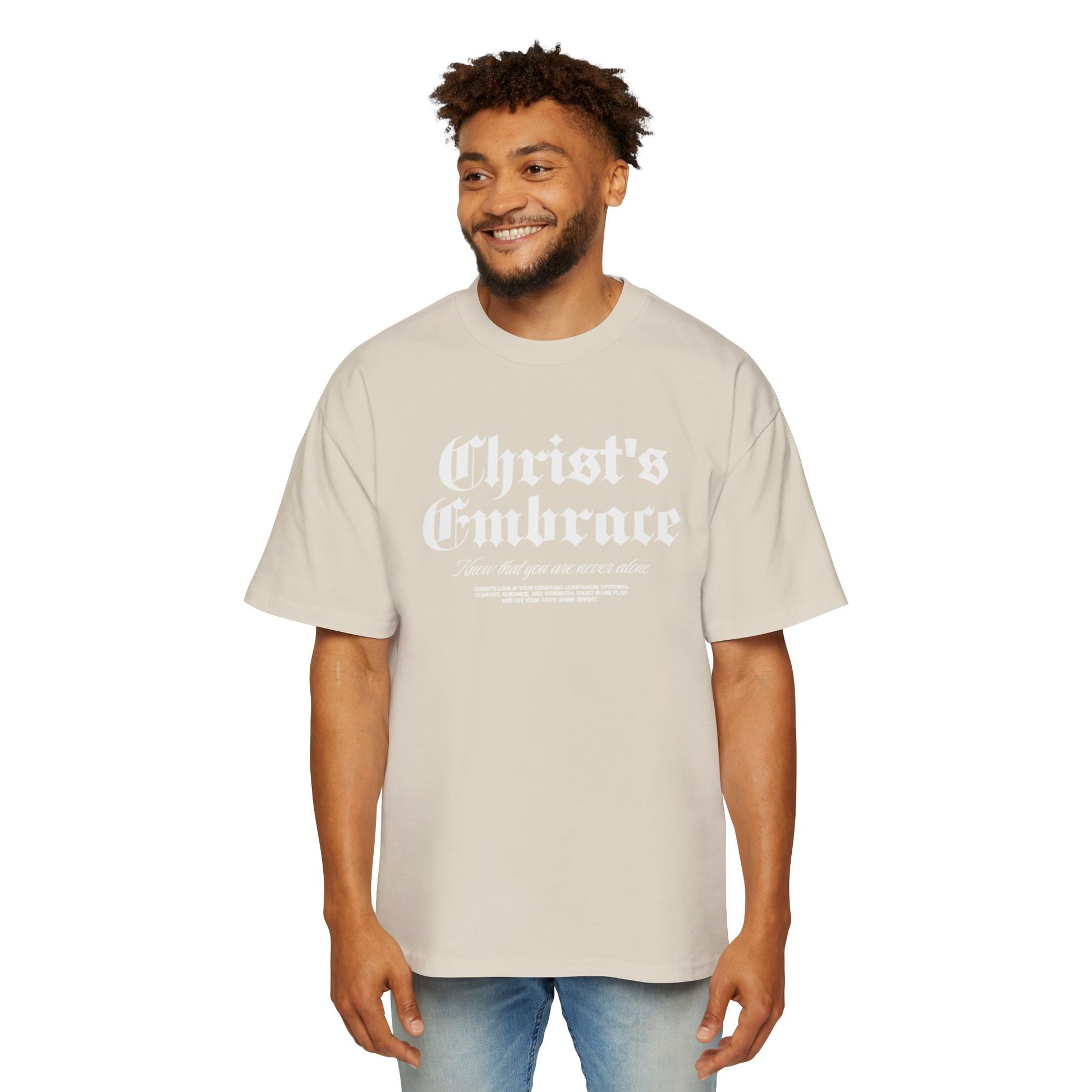 Christ's Embrace Men's Heavy Oversized Cotton T-Shirt - Faith, Can Apparel