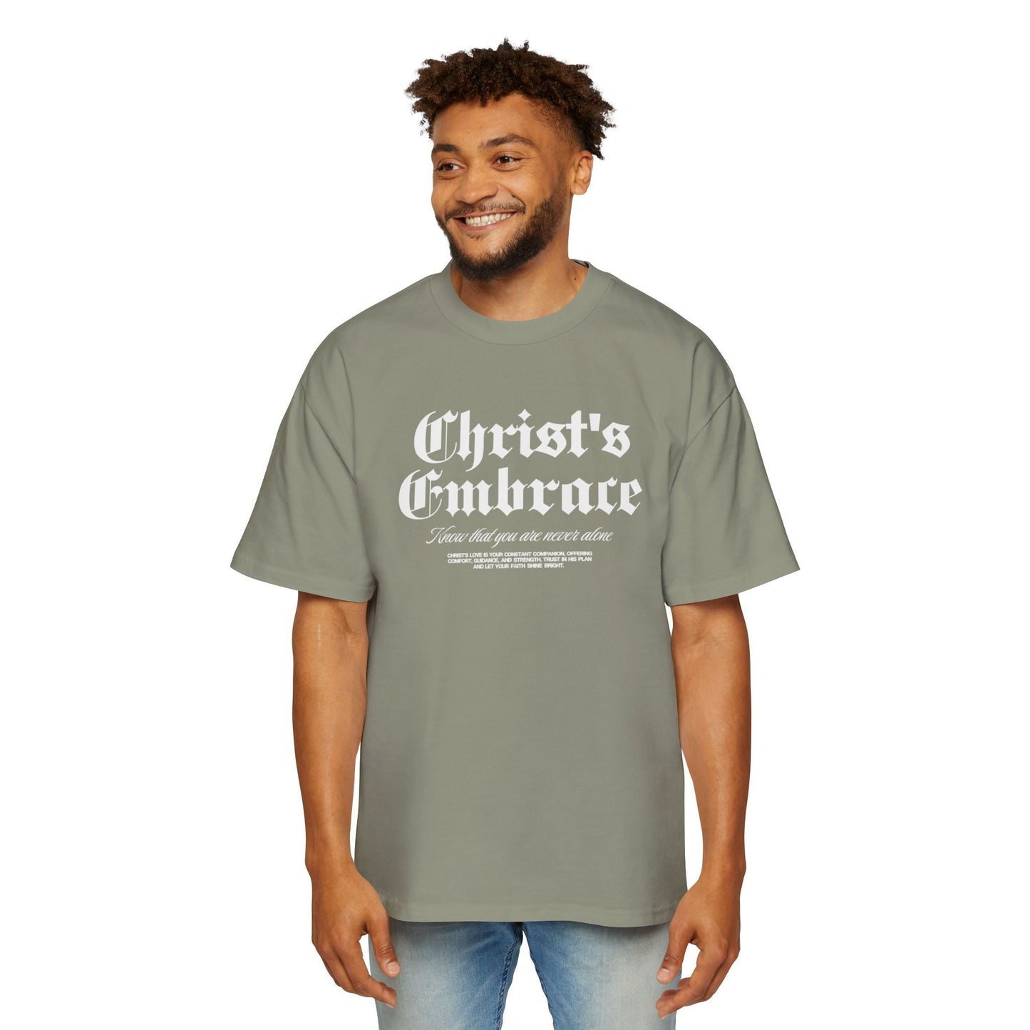 Christ's Embrace Men's Heavy Oversized Cotton T-Shirt - Faith, Can Apparel
