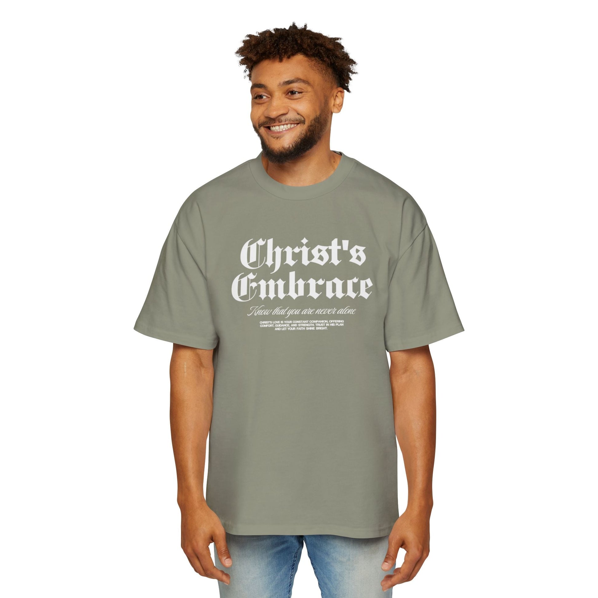 Christ's Embrace Men's Heavy Oversized Cotton T-Shirt - Faith, Can Apparel