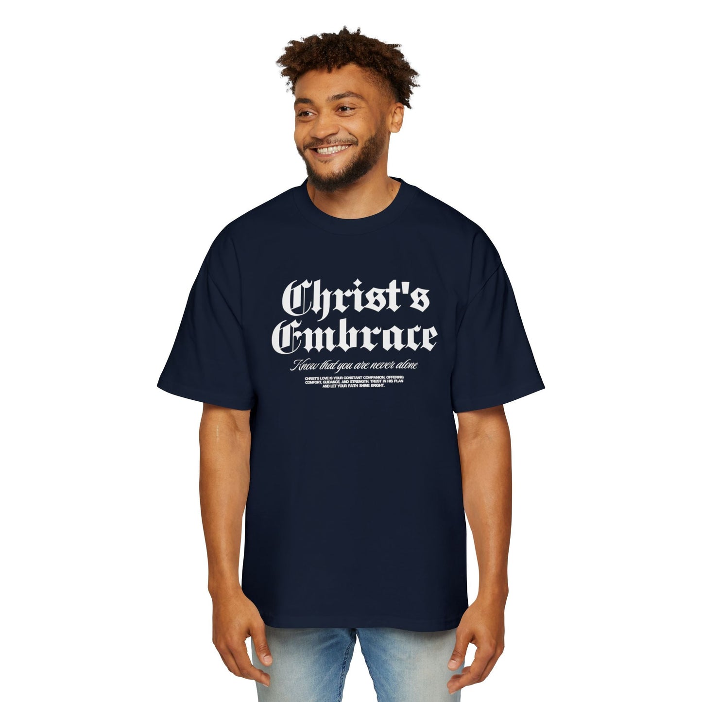 Christ's Embrace Men's Heavy Oversized Cotton T-Shirt - Faith, Can Apparel
