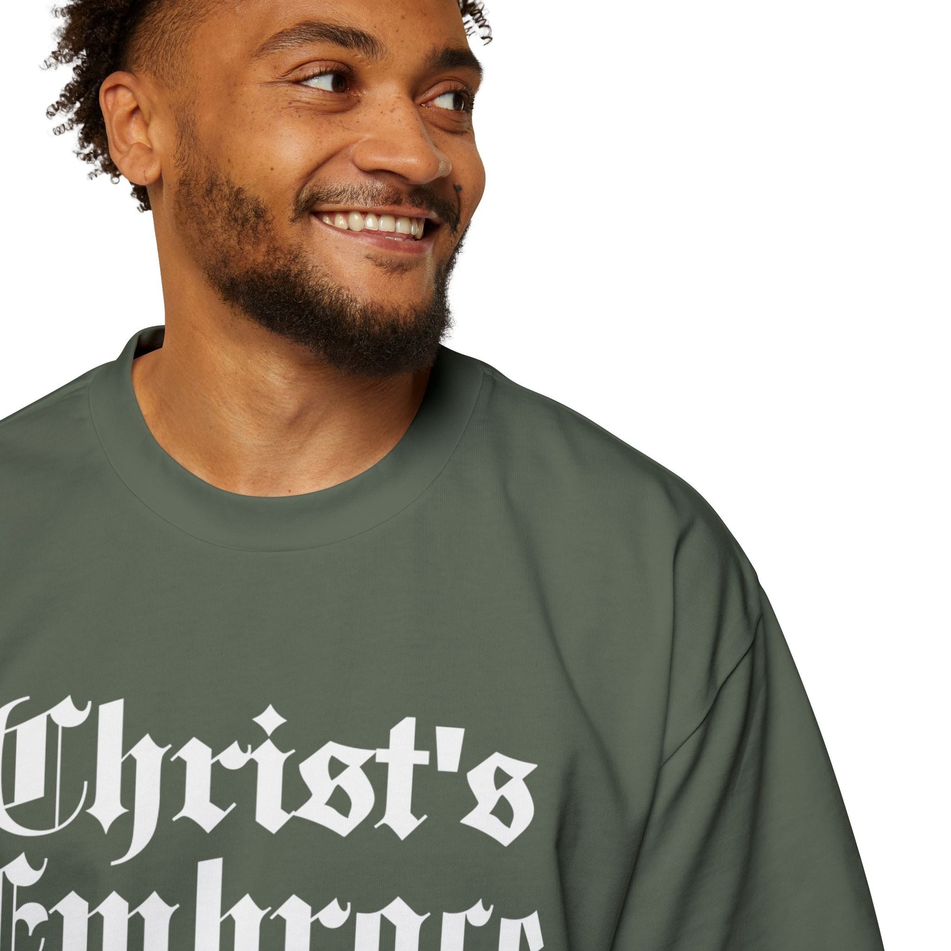 Christ's Embrace Men's Heavy Oversized Cotton T-Shirt - Faith, Can Apparel