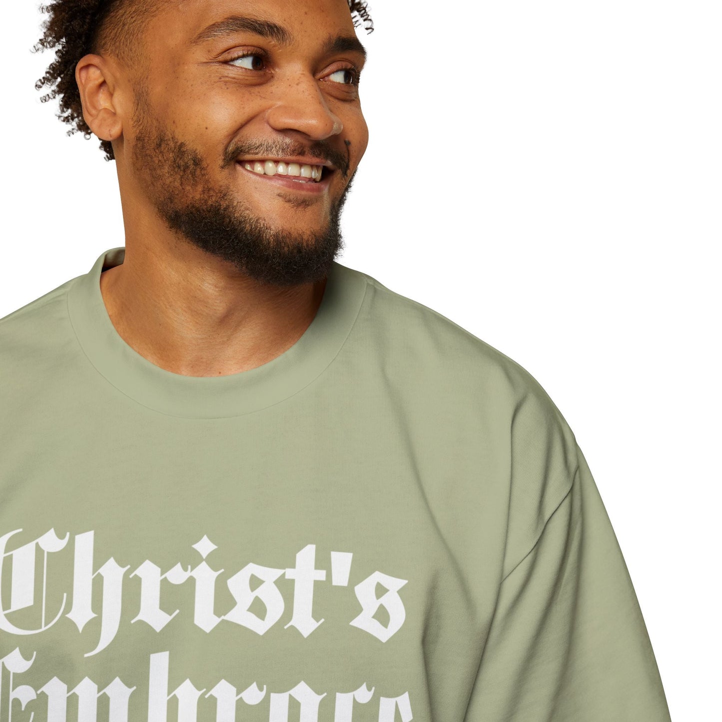 Christ's Embrace Men's Heavy Oversized Cotton T-Shirt - Faith, Can Apparel