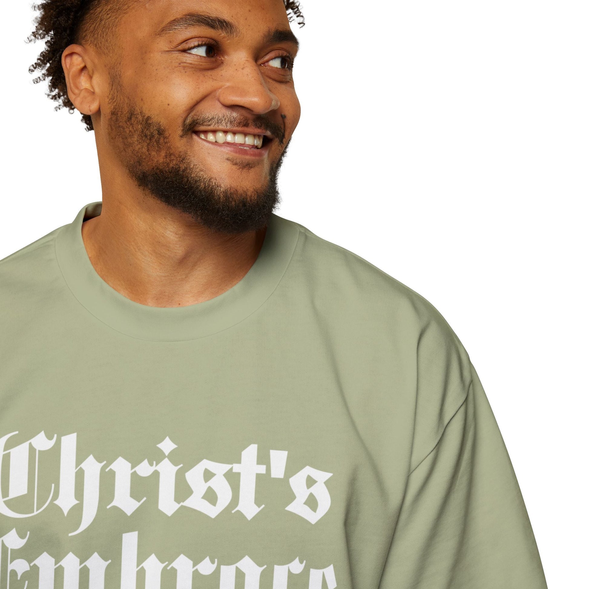 Christ's Embrace Men's Heavy Oversized Cotton T-Shirt - Faith, Can Apparel