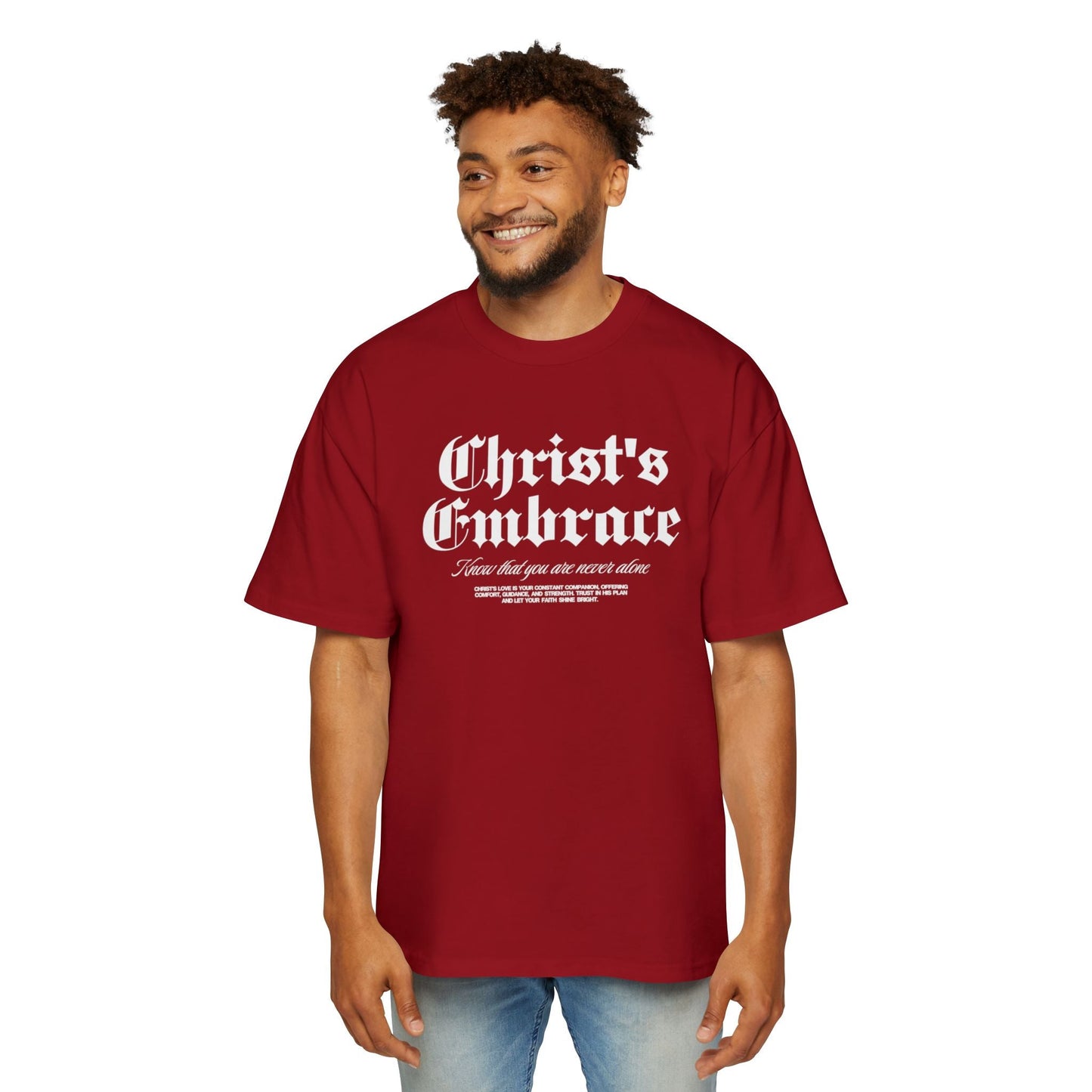 Christ's Embrace Men's Heavy Oversized Cotton T-Shirt - Faith, Can Apparel