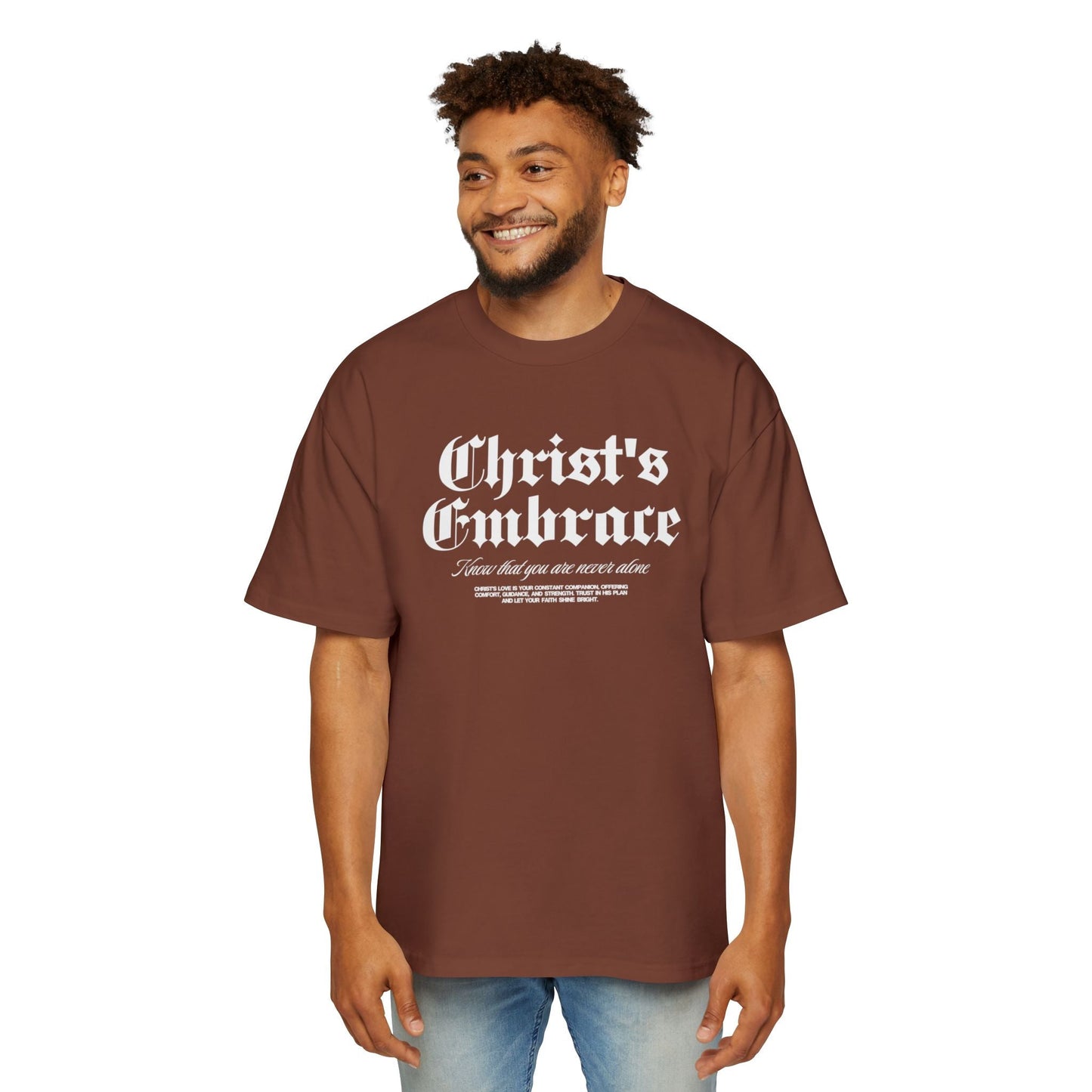 Christ's Embrace Men's Heavy Oversized Cotton T-Shirt - Faith, Can Apparel