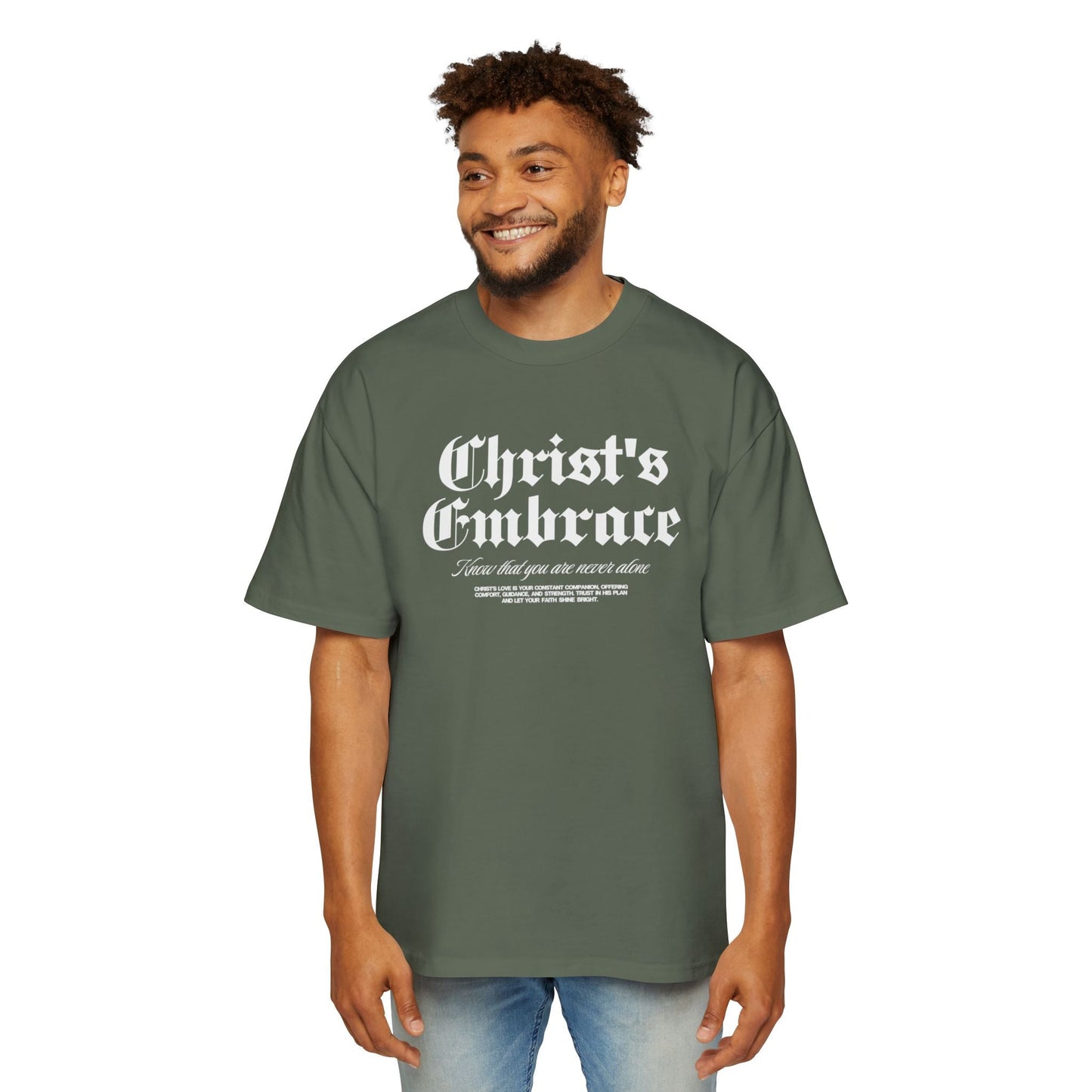 Christ's Embrace Men's Heavy Oversized Cotton T-Shirt - Faith, Can Apparel