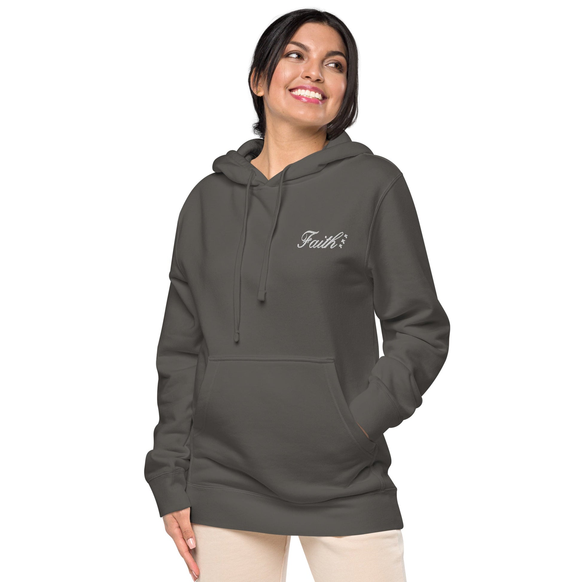 Embroidered Holy Trinity "Faith" Set Unisex Pigment Dyed Hoodie - Faith, Can Apparel