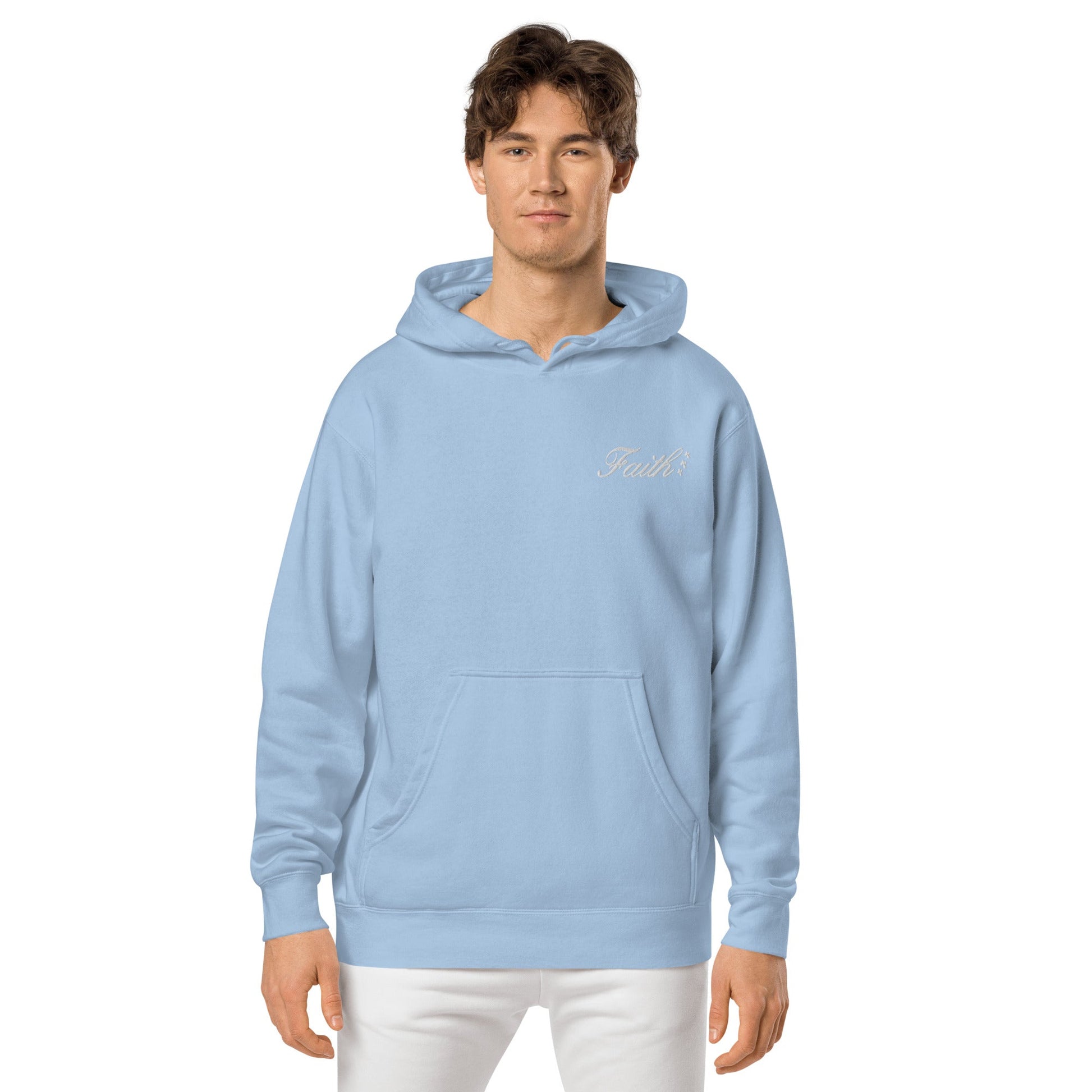 Embroidered Holy Trinity "Faith" Set Unisex Pigment Dyed Hoodie - Faith, Can Apparel