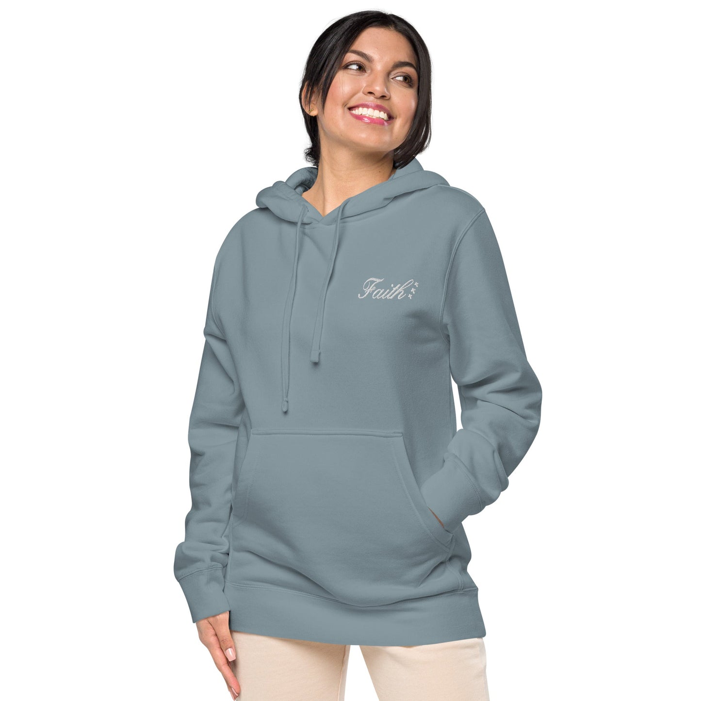 Embroidered Holy Trinity "Faith" Set Unisex Pigment Dyed Hoodie - Faith, Can Apparel