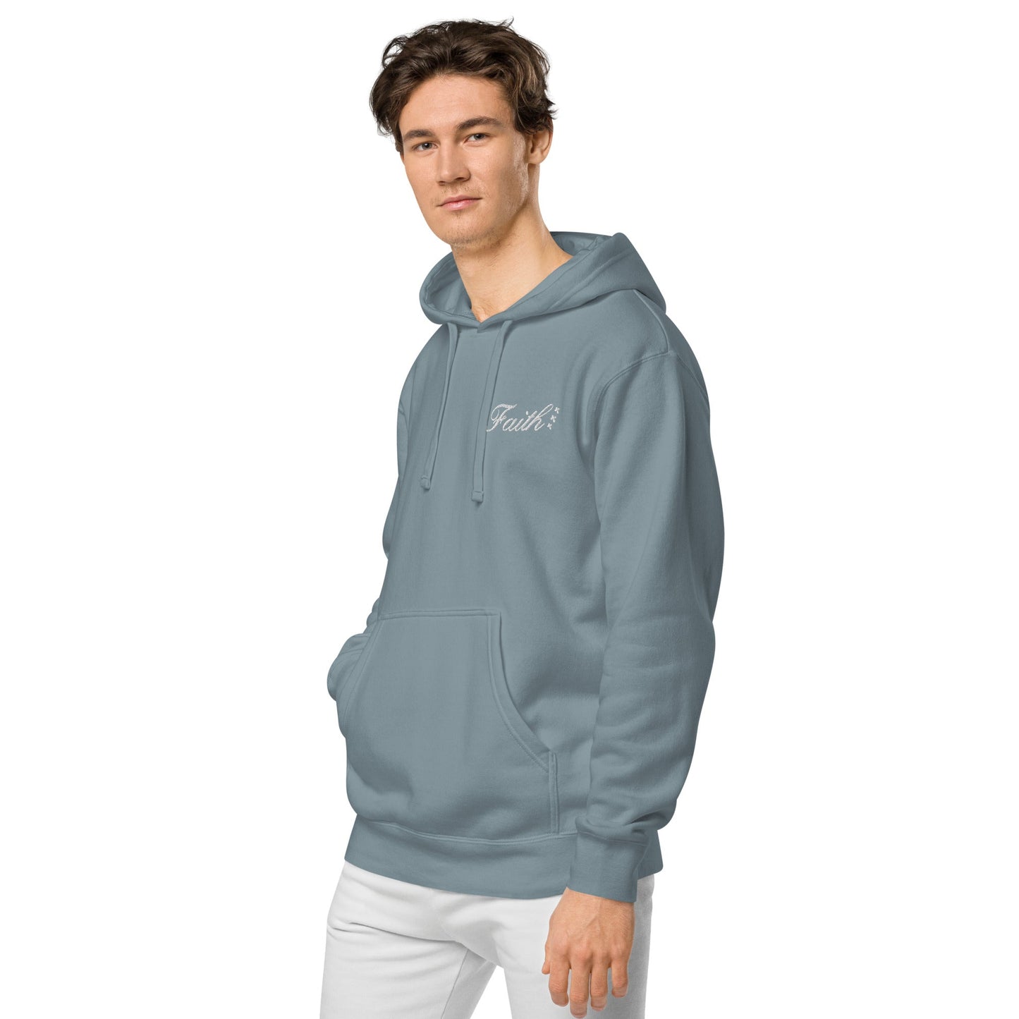 Embroidered Holy Trinity "Faith" Set Unisex Pigment Dyed Hoodie - Faith, Can Apparel