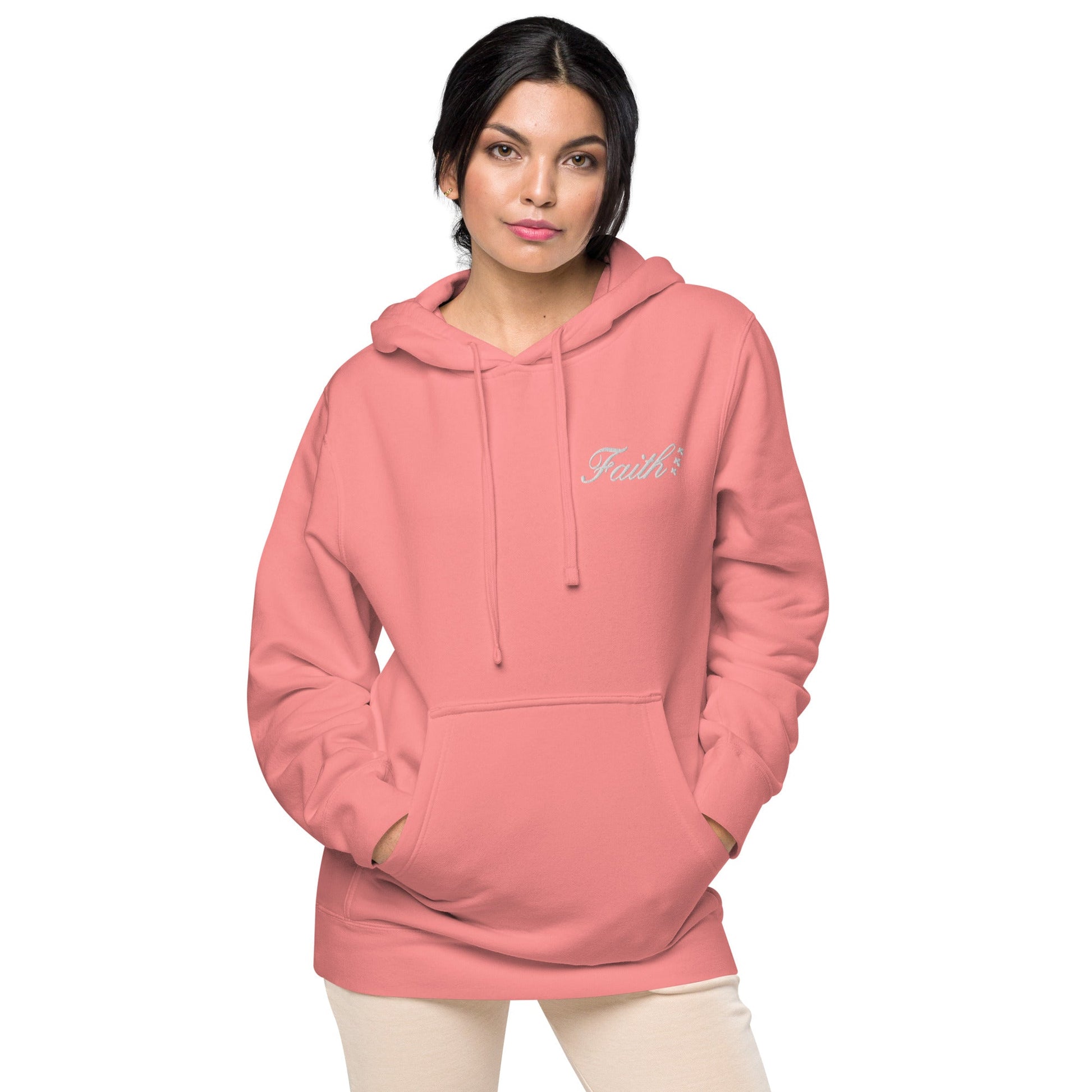 Embroidered Holy Trinity "Faith" Set Unisex Pigment Dyed Hoodie - Faith, Can Apparel