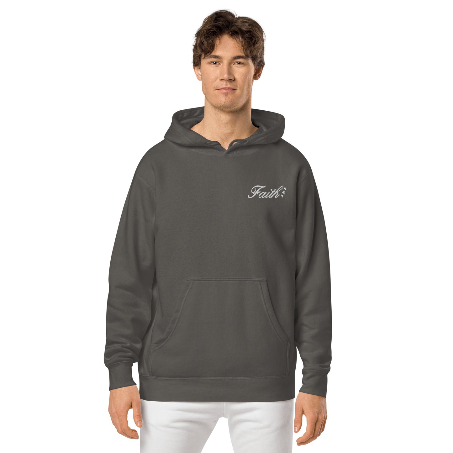 Embroidered Holy Trinity "Faith" Set Unisex Pigment Dyed Hoodie - Faith, Can Apparel