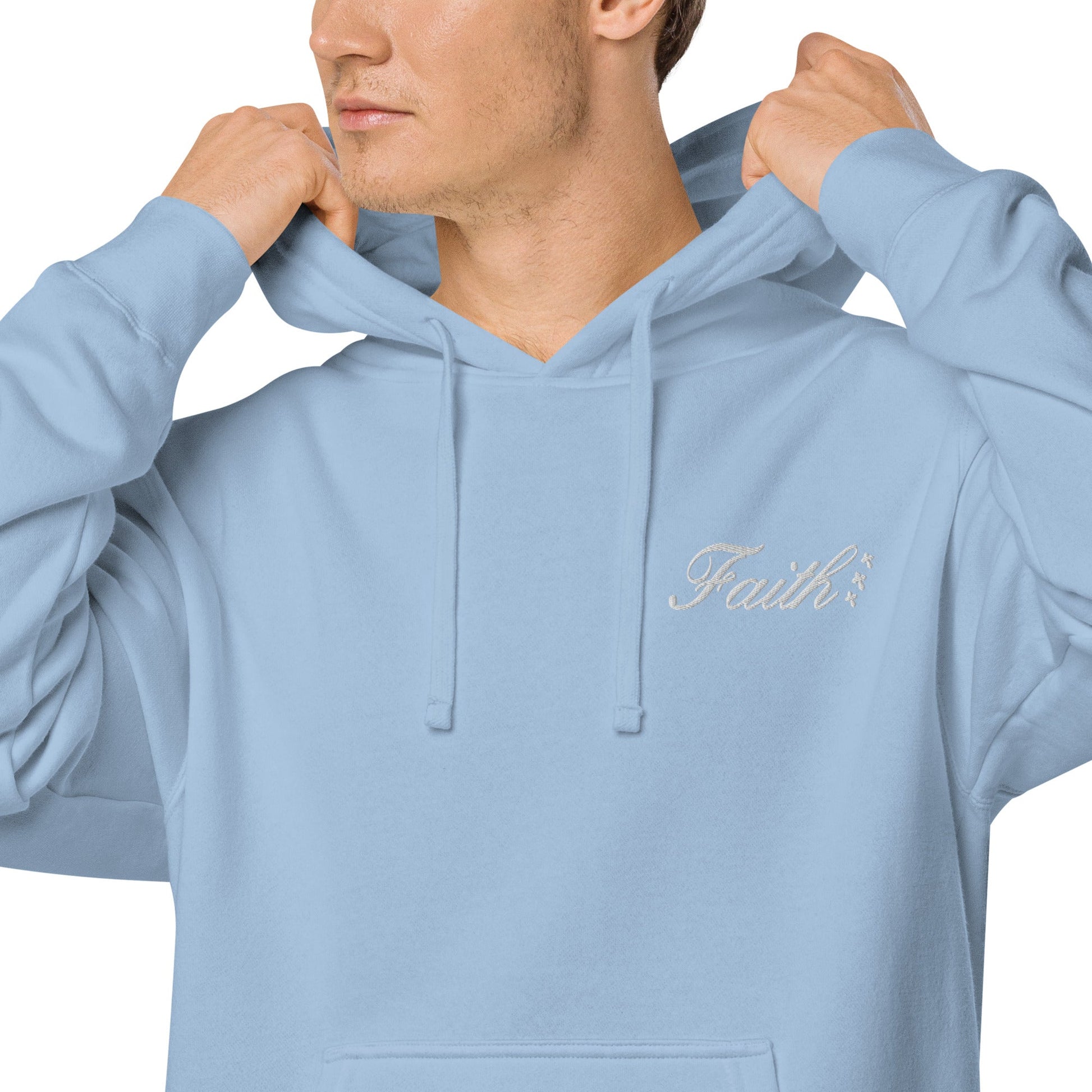 Embroidered Holy Trinity "Faith" Set Unisex Pigment Dyed Hoodie - Faith, Can Apparel
