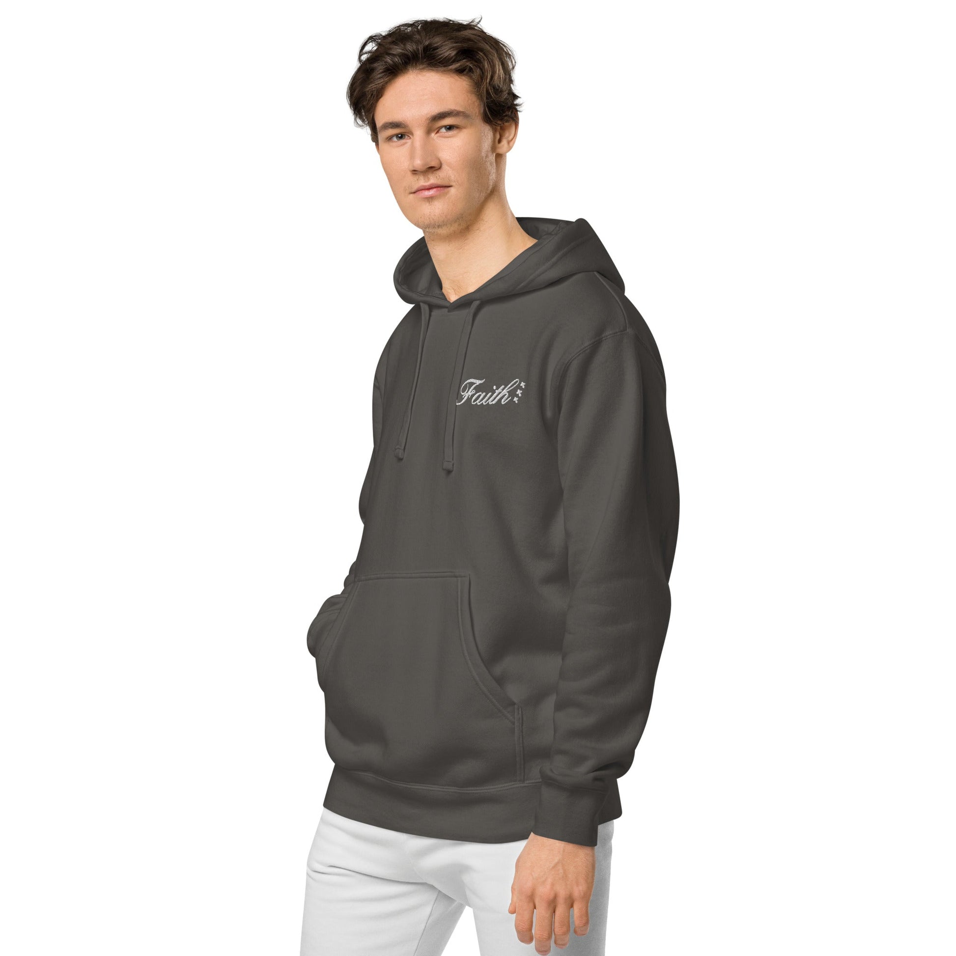 Embroidered Holy Trinity "Faith" Set Unisex Pigment Dyed Hoodie - Faith, Can Apparel