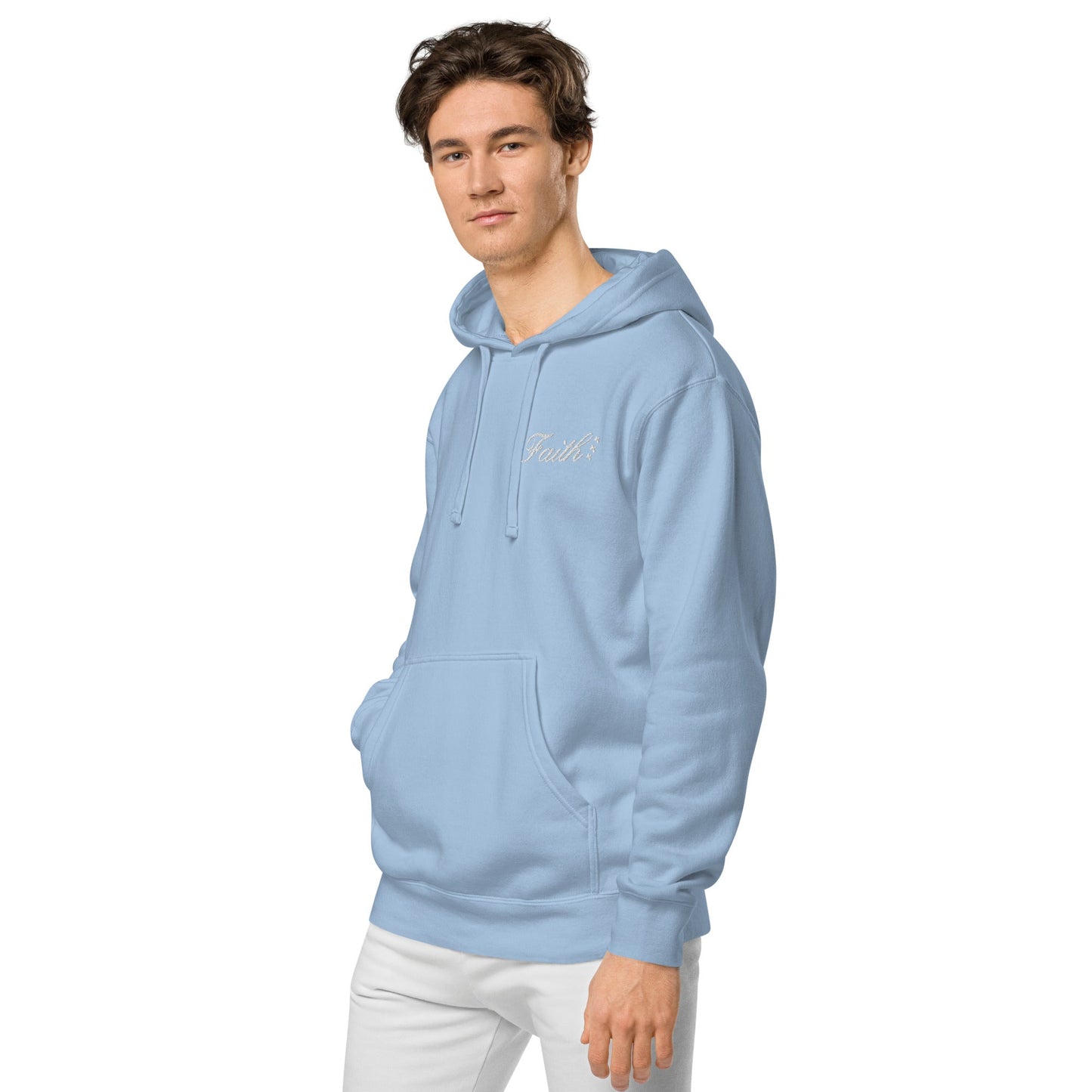 Embroidered Holy Trinity "Faith" Set Unisex Pigment Dyed Hoodie - Faith, Can Apparel