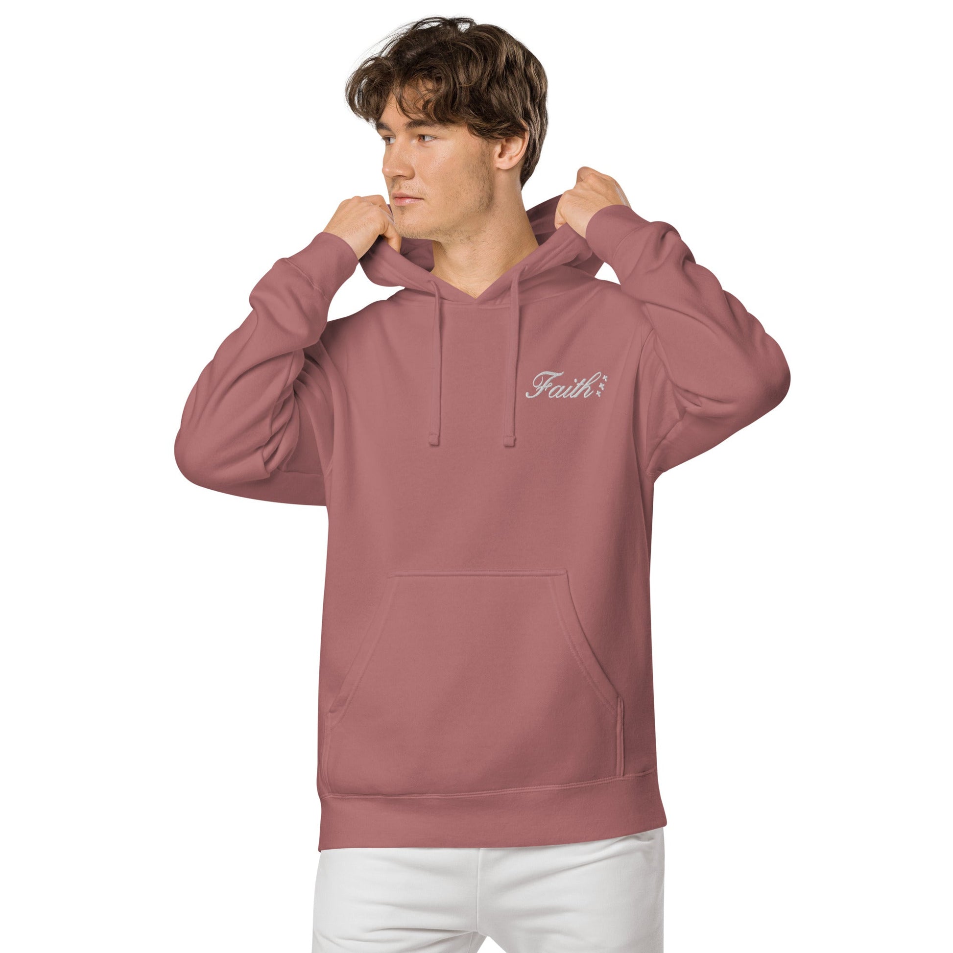 Embroidered Holy Trinity "Faith" Set Unisex Pigment Dyed Hoodie - Faith, Can Apparel