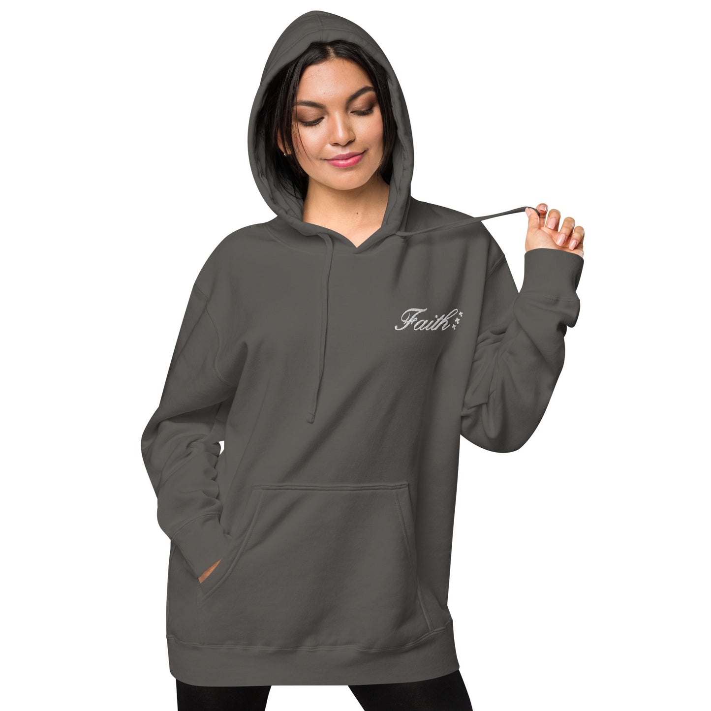 Embroidered Holy Trinity "Faith" Set Unisex Pigment Dyed Hoodie - Faith, Can Apparel
