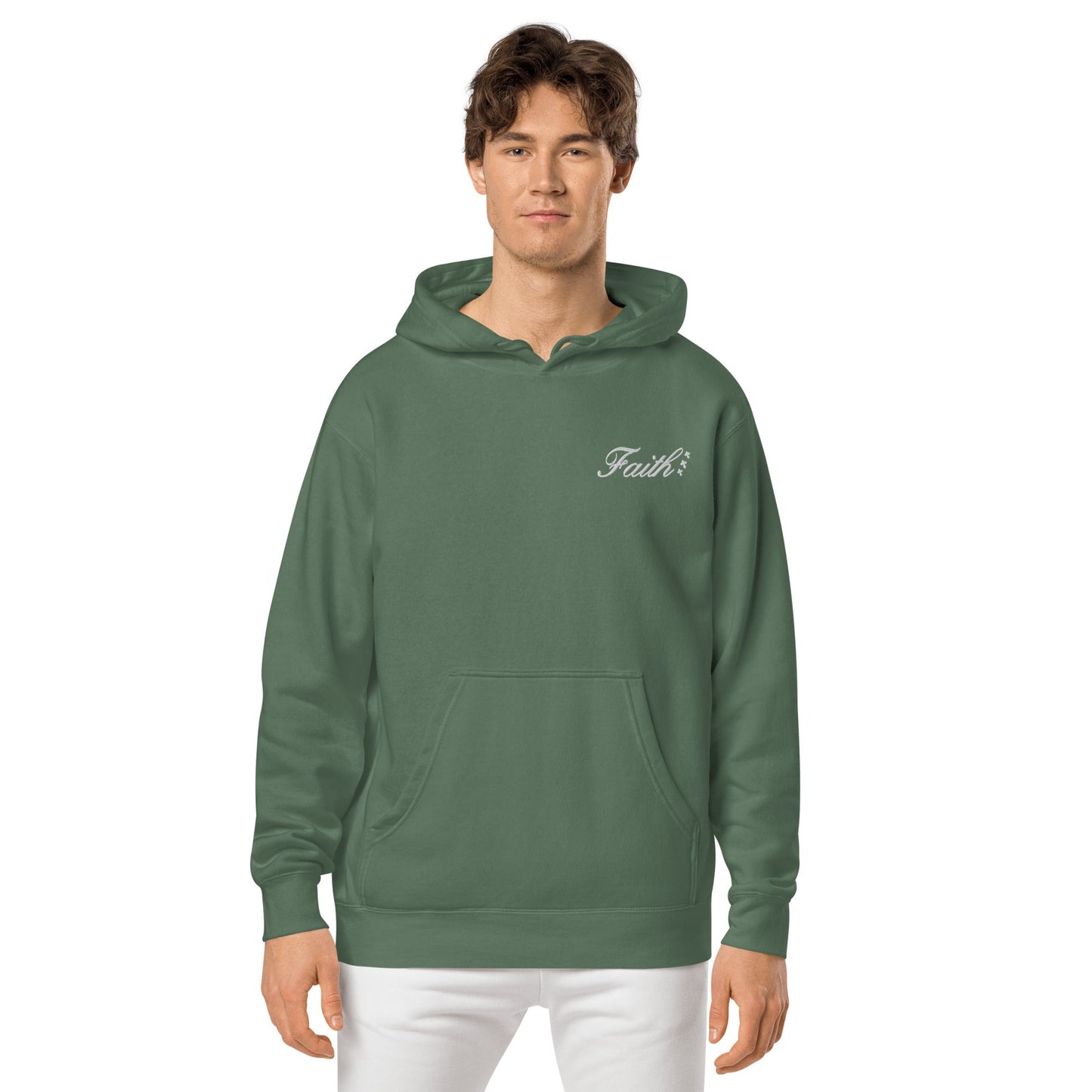Embroidered Holy Trinity "Faith" Set Unisex Pigment Dyed Hoodie - Faith, Can Apparel