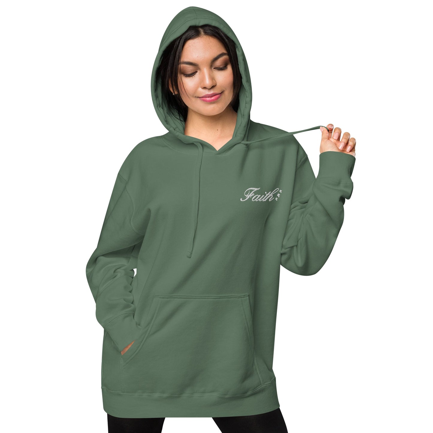 Embroidered Holy Trinity "Faith" Set Unisex Pigment Dyed Hoodie - Faith, Can Apparel