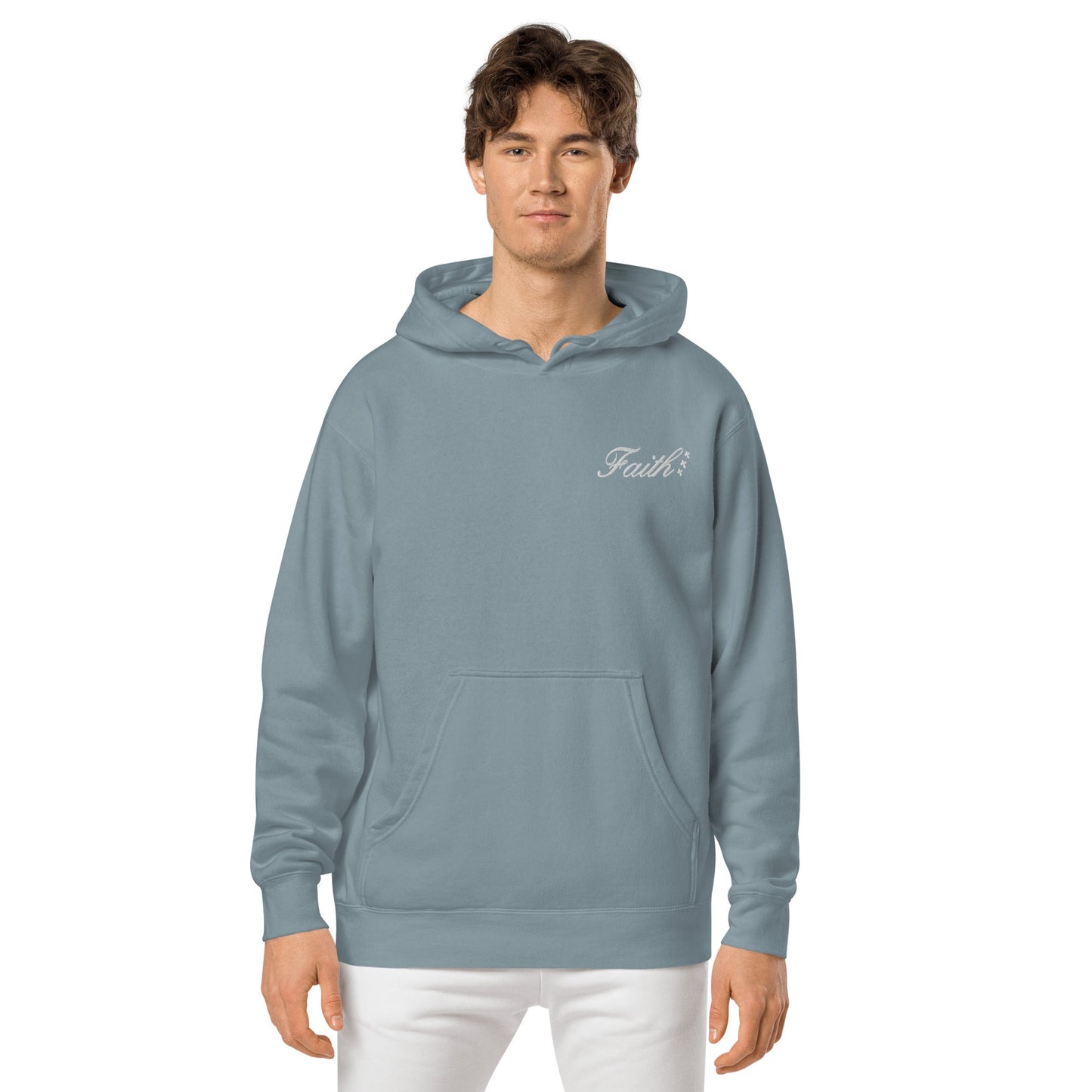 Embroidered Holy Trinity "Faith" Set Unisex Pigment Dyed Hoodie - Faith, Can Apparel