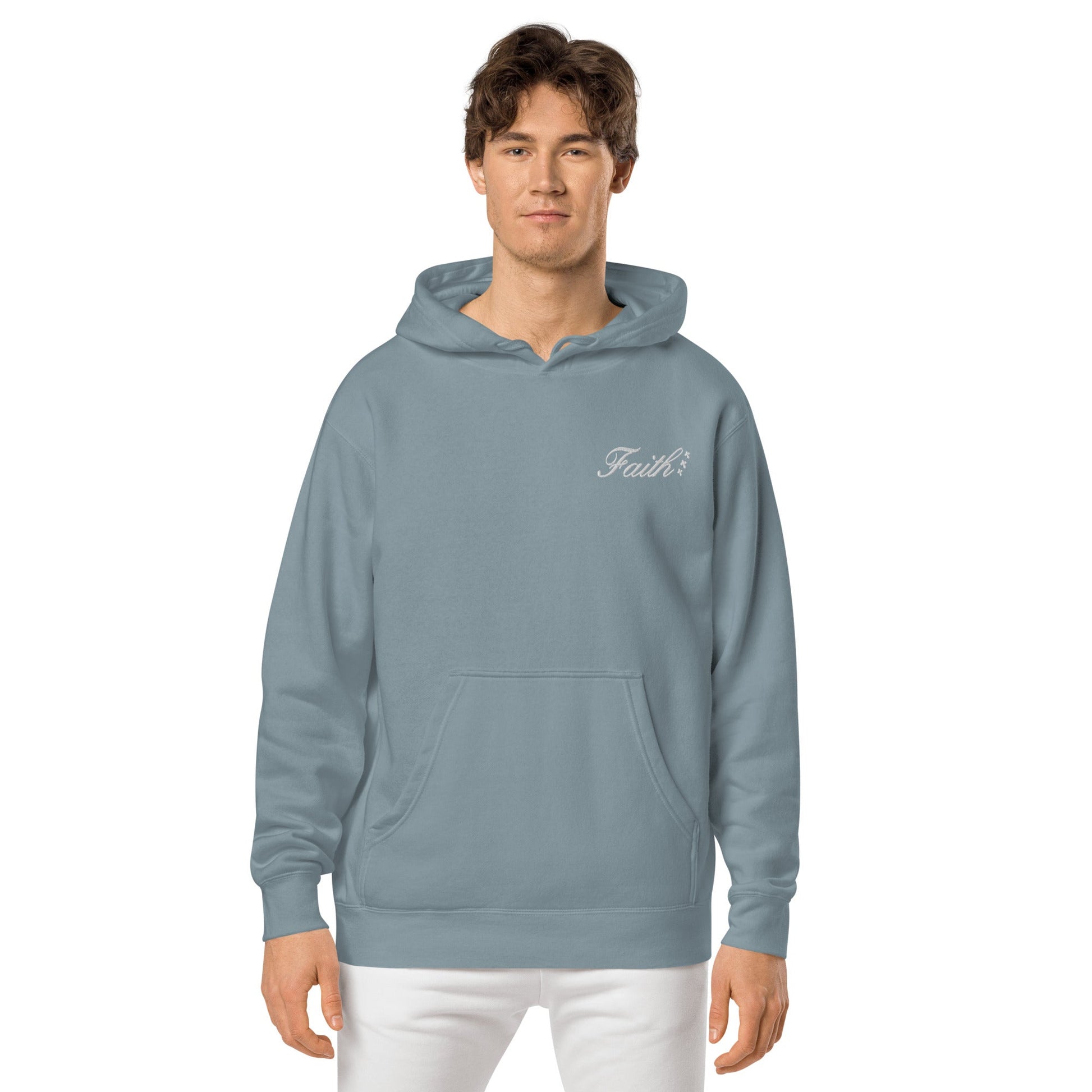 Embroidered Holy Trinity "Faith" Set Unisex Pigment Dyed Hoodie - Faith, Can Apparel