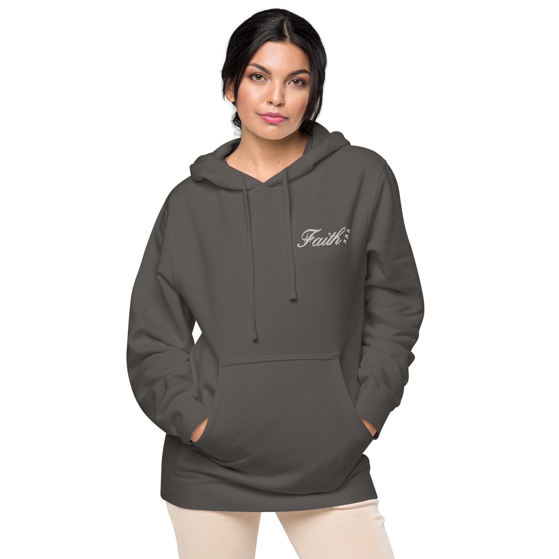 Embroidered Holy Trinity "Faith" Set Unisex Pigment Dyed Hoodie - Faith, Can Apparel