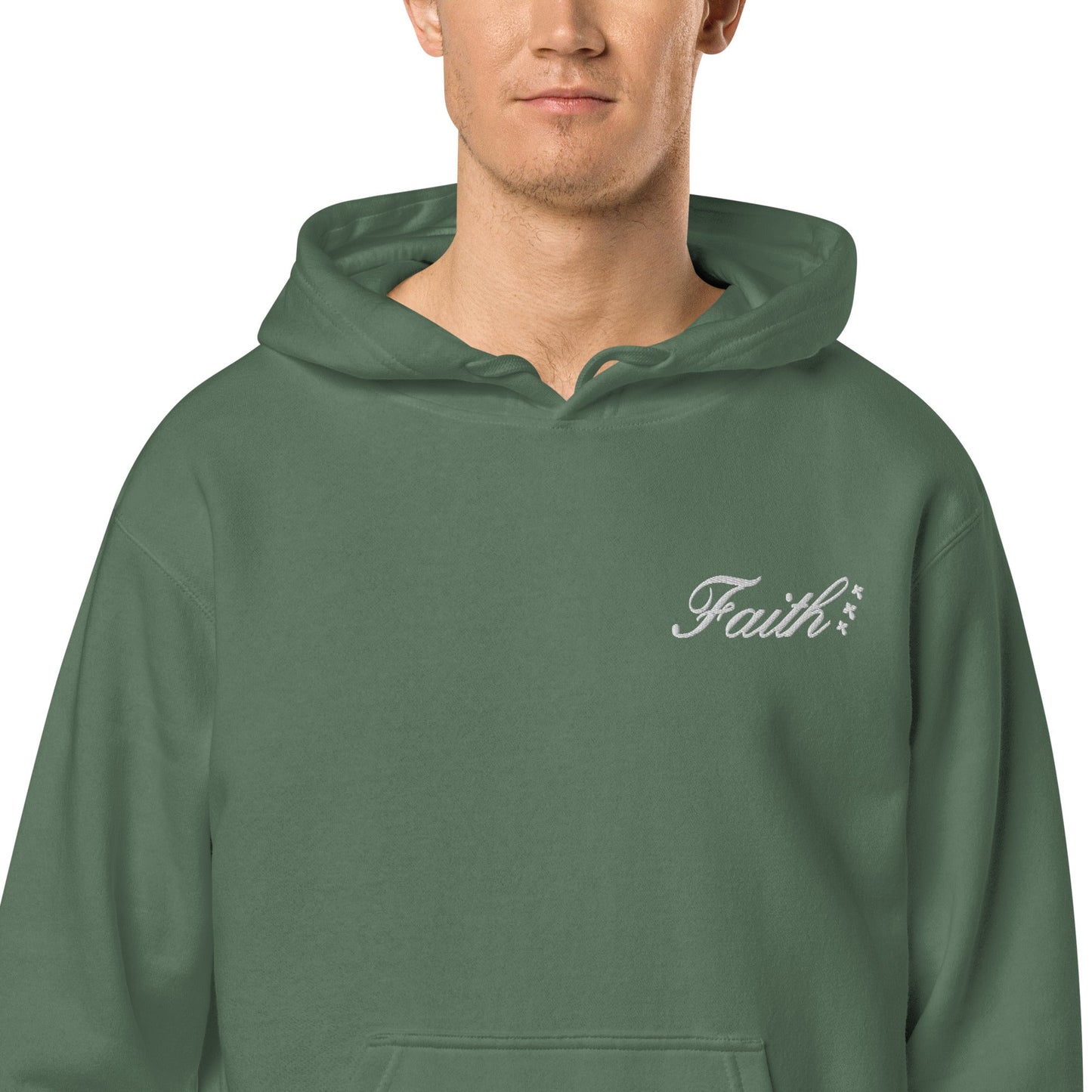 Embroidered Holy Trinity "Faith" Set Unisex Pigment Dyed Hoodie - Faith, Can Apparel
