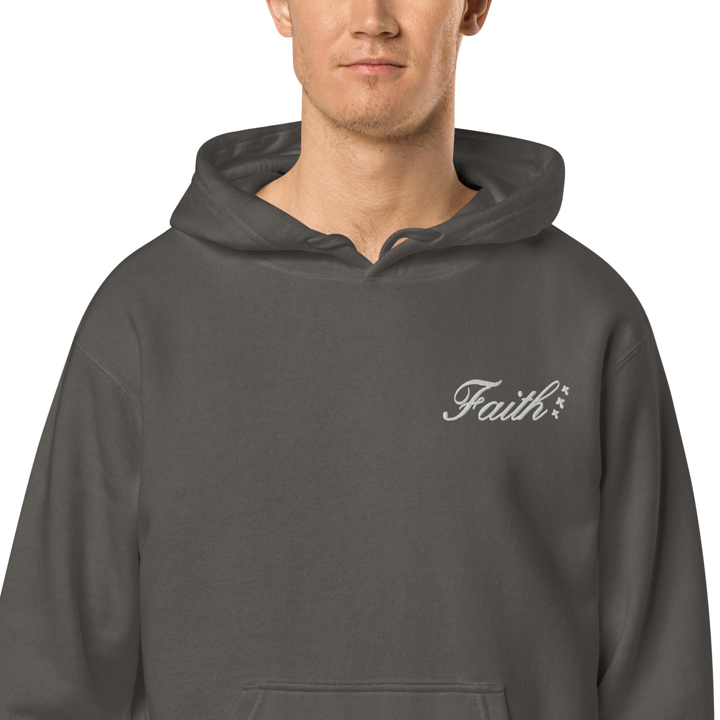 Embroidered Holy Trinity "Faith" Set Unisex Pigment Dyed Hoodie - Faith, Can Apparel