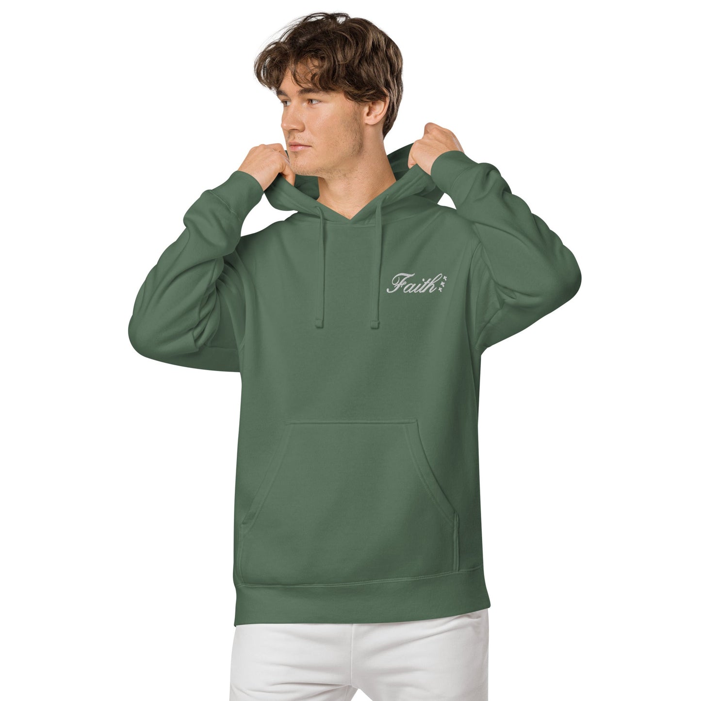 Embroidered Holy Trinity "Faith" Set Unisex Pigment Dyed Hoodie - Faith, Can Apparel