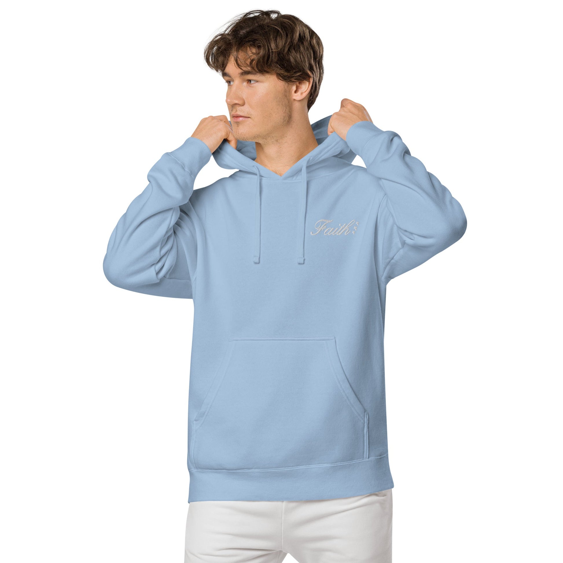 Embroidered Holy Trinity "Faith" Set Unisex Pigment Dyed Hoodie - Faith, Can Apparel