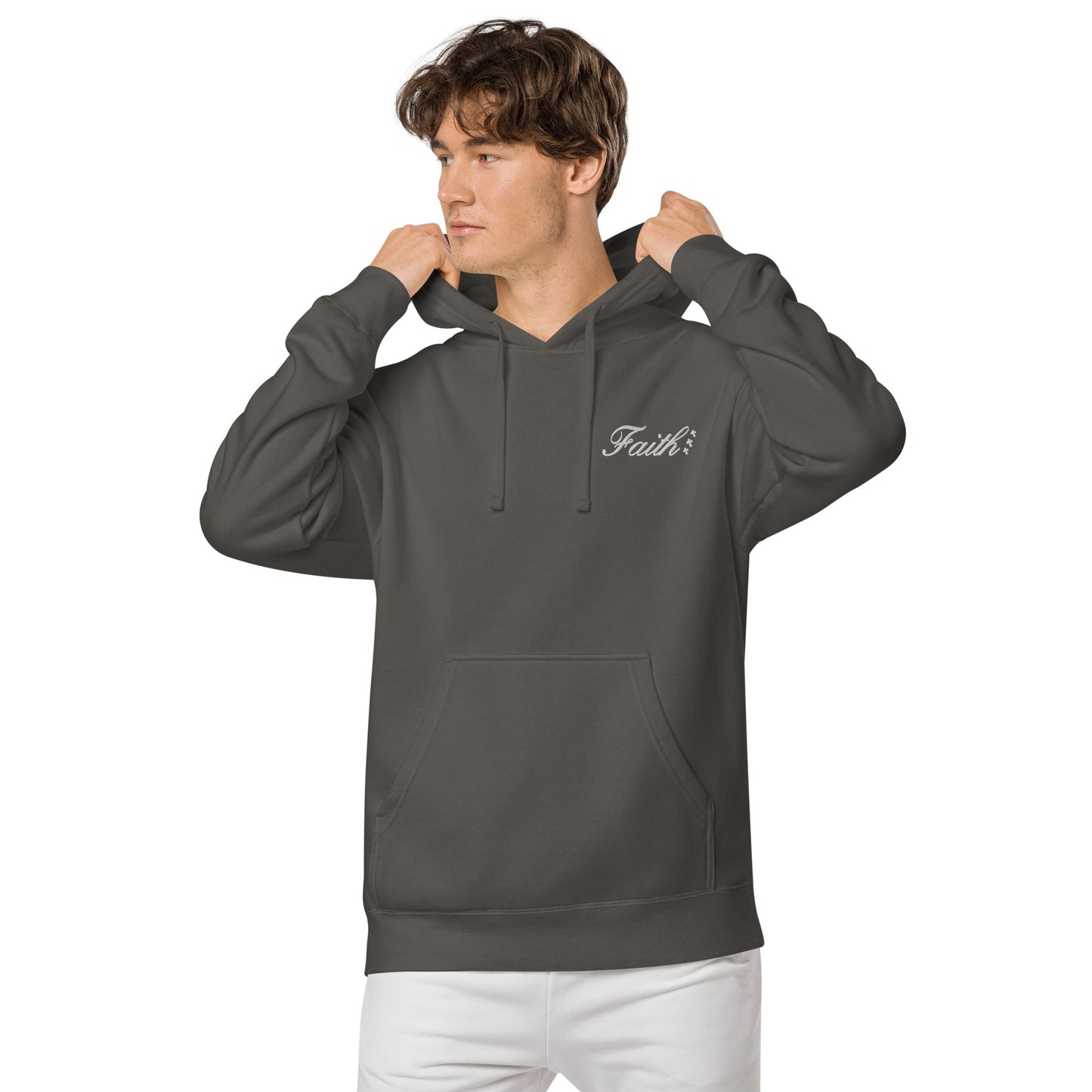 Embroidered Holy Trinity "Faith" Set Unisex Pigment Dyed Hoodie - Faith, Can Apparel