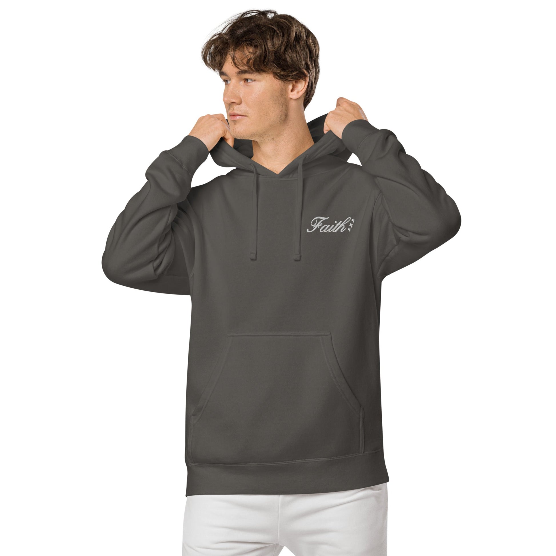 Embroidered Holy Trinity "Faith" Set Unisex Pigment Dyed Hoodie - Faith, Can Apparel